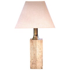 Fratelli Mannelli, Table Lamp, Travertine and Golden Brass, Italy, circa 1970