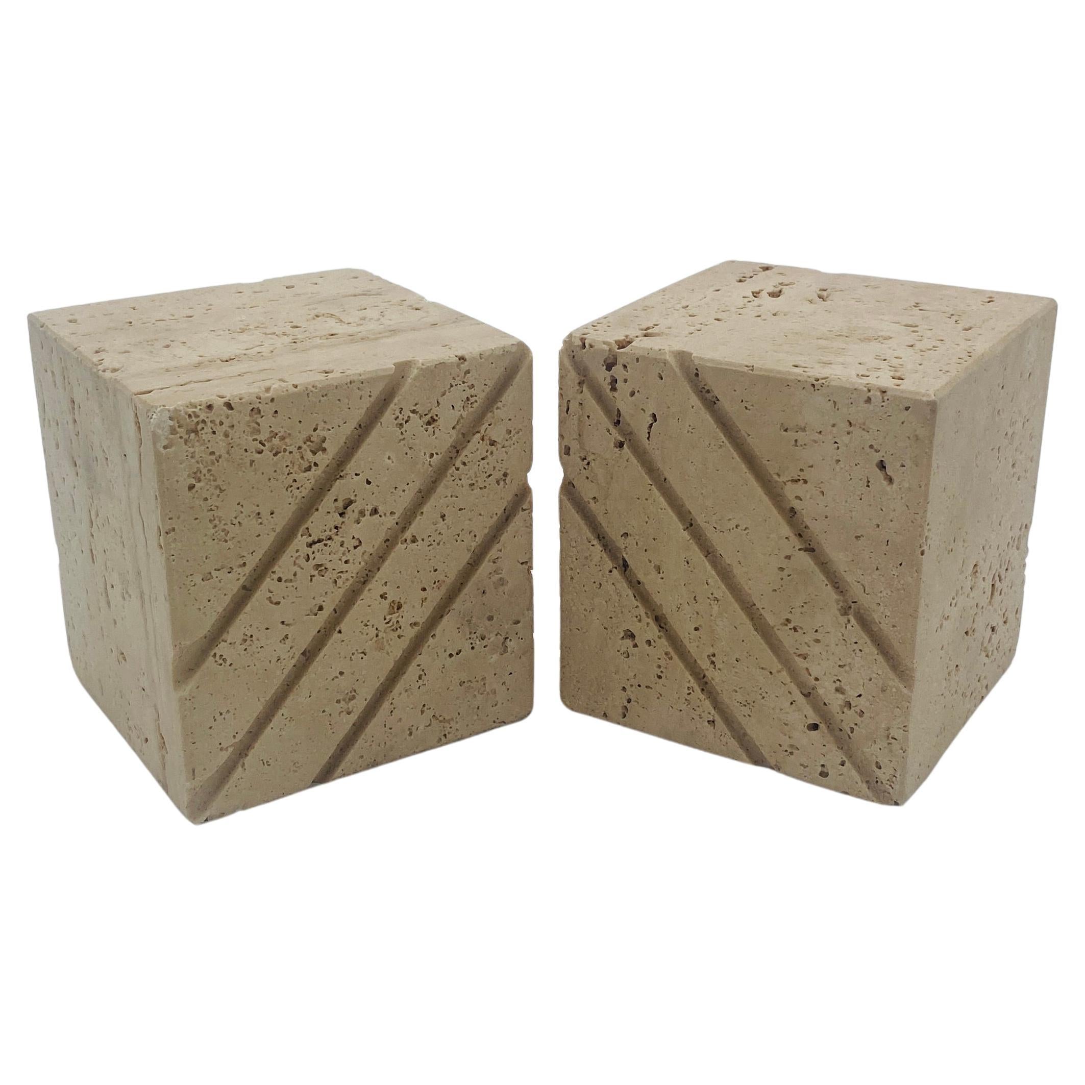 Fratelli Mannelli Travertine Bookends, Italy, 1970