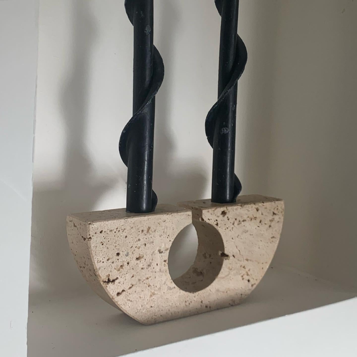 Fratelli Mannelli Travertine Brutalist Candleholder, Made in Italy, circa 1970 4