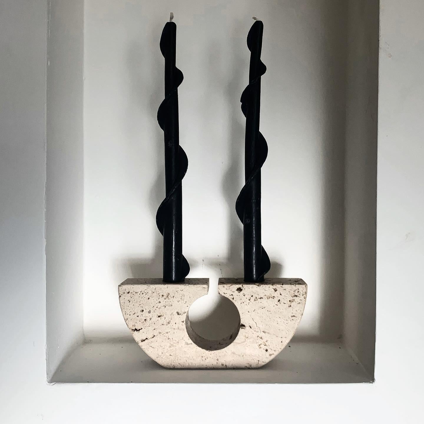 Fratelli Mannelli Travertine Brutalist Candleholder, Made in Italy, circa 1970 5