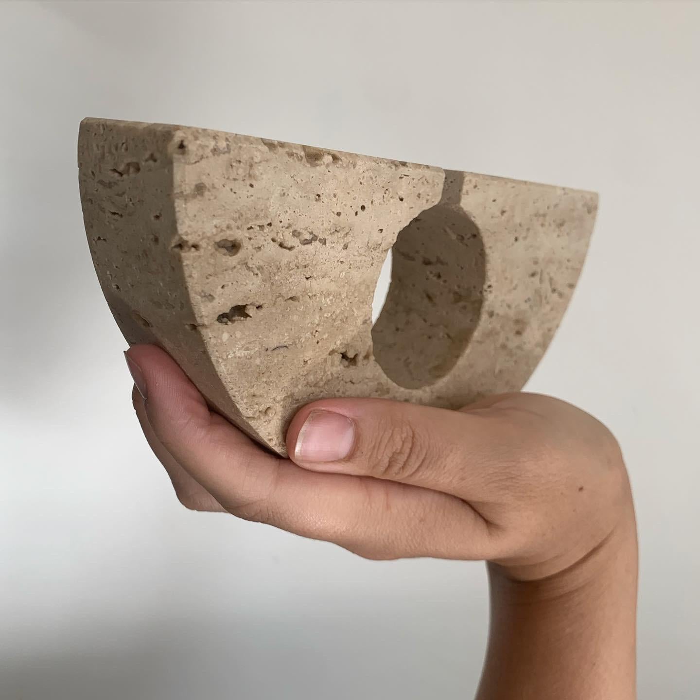 Fratelli Mannelli Travertine Brutalist Candleholder, Made in Italy, circa 1970 6