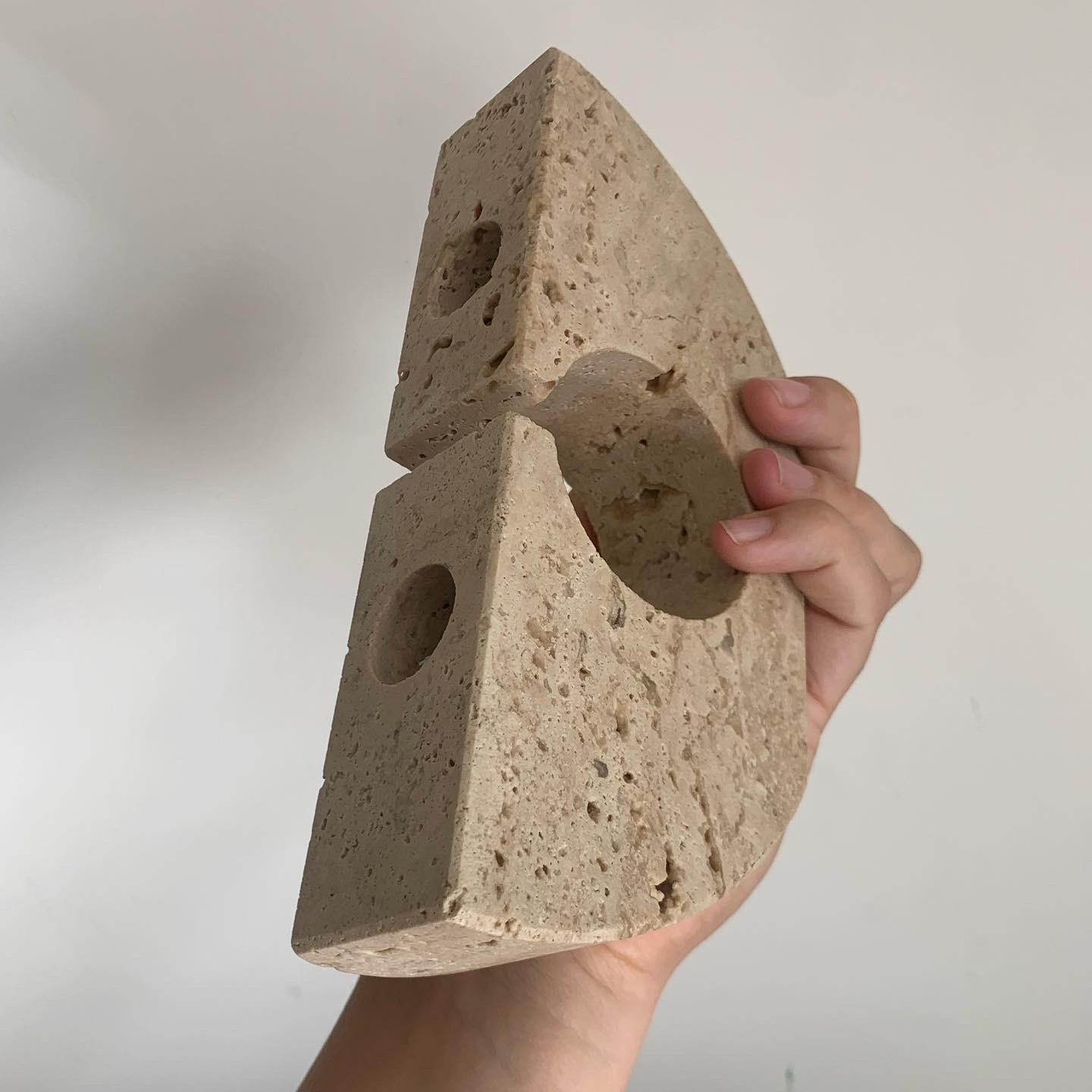 Fratelli Mannelli Travertine Brutalist Candleholder, Made in Italy, circa 1970 7