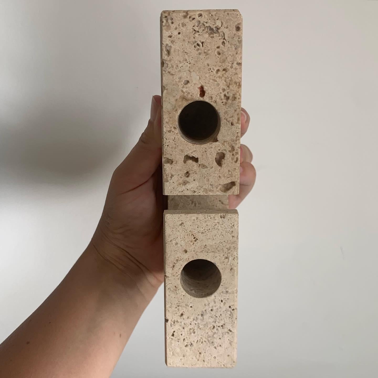 Fratelli Mannelli Travertine Brutalist Candleholder, Made in Italy, circa 1970 9