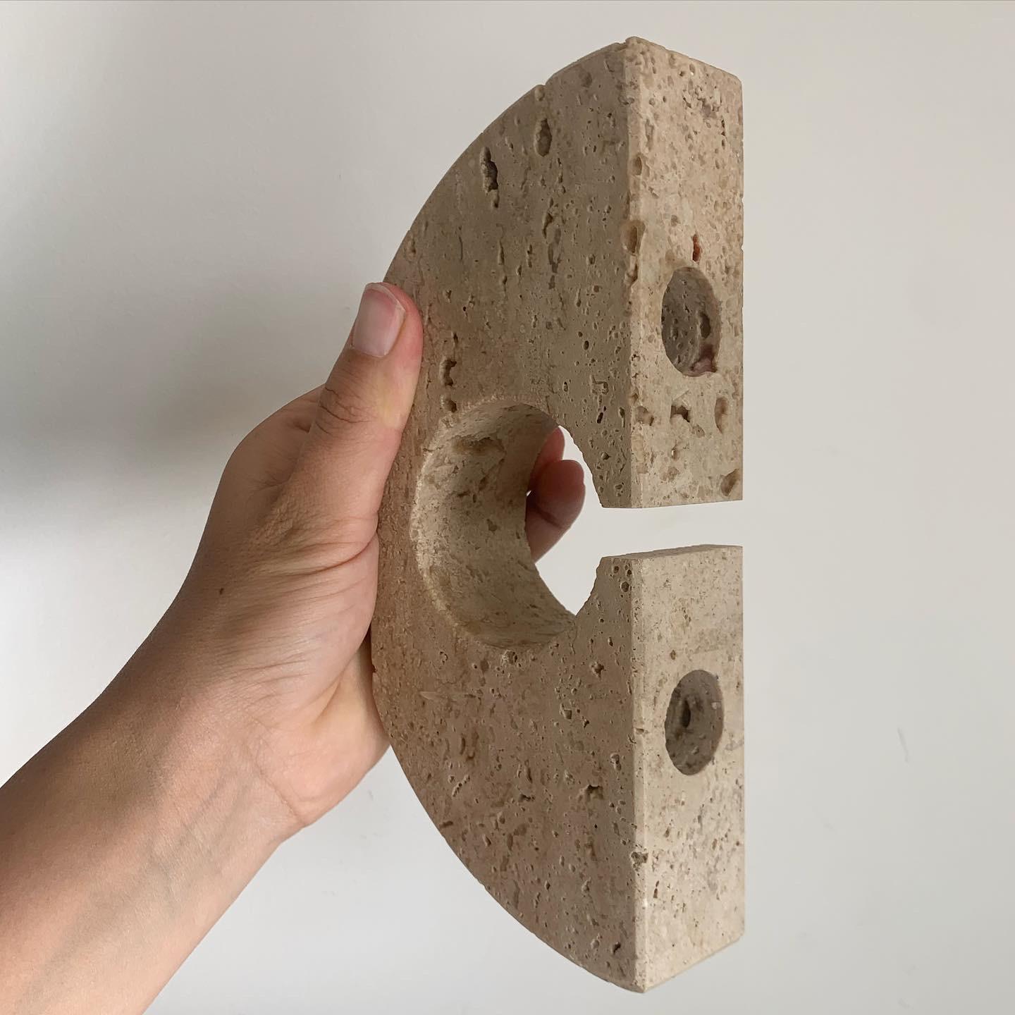 Fratelli Mannelli Travertine Brutalist Candleholder, Made in Italy, circa 1970 10