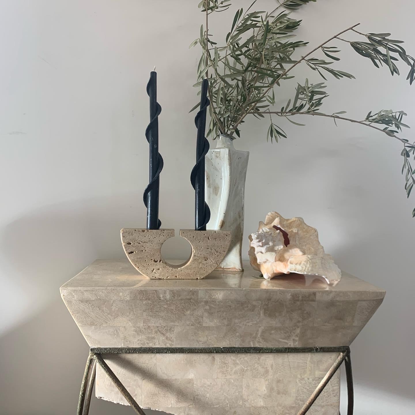 Fratelli Mannelli Travertine Brutalist Candleholder, Made in Italy, circa 1970 12