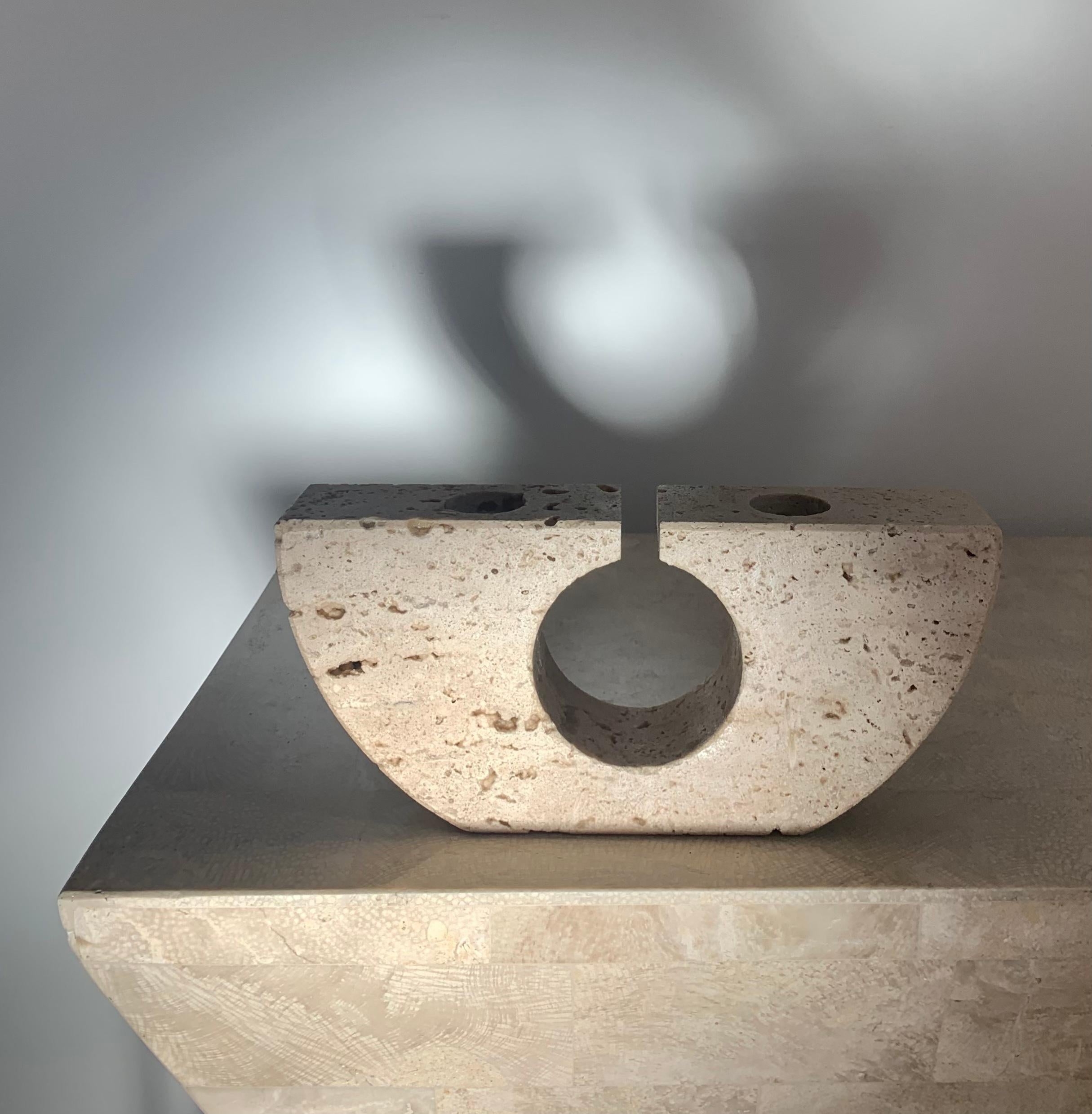 Fratelli Mannelli Travertine Brutalist Candleholder, Made in Italy, circa 1970 13