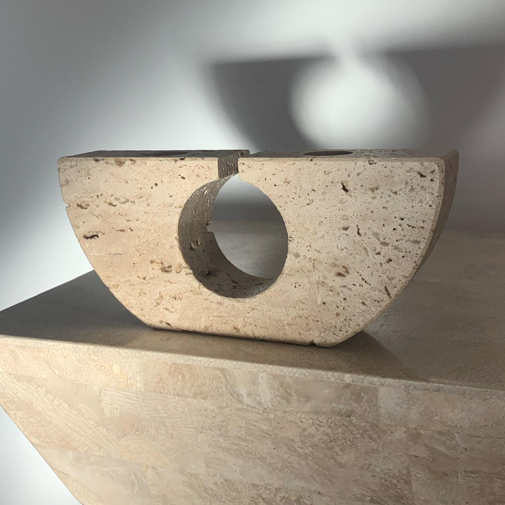 Fratelli Mannelli Travertine Brutalist Candleholder, Made in Italy, circa 1970 14