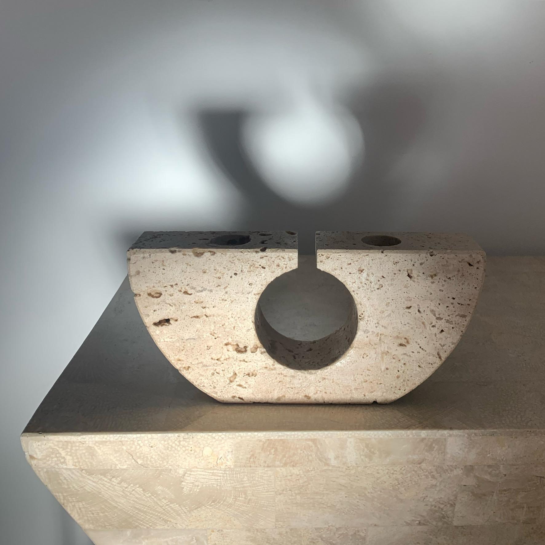 Italian Fratelli Mannelli Travertine Brutalist Candleholder, Made in Italy, circa 1970