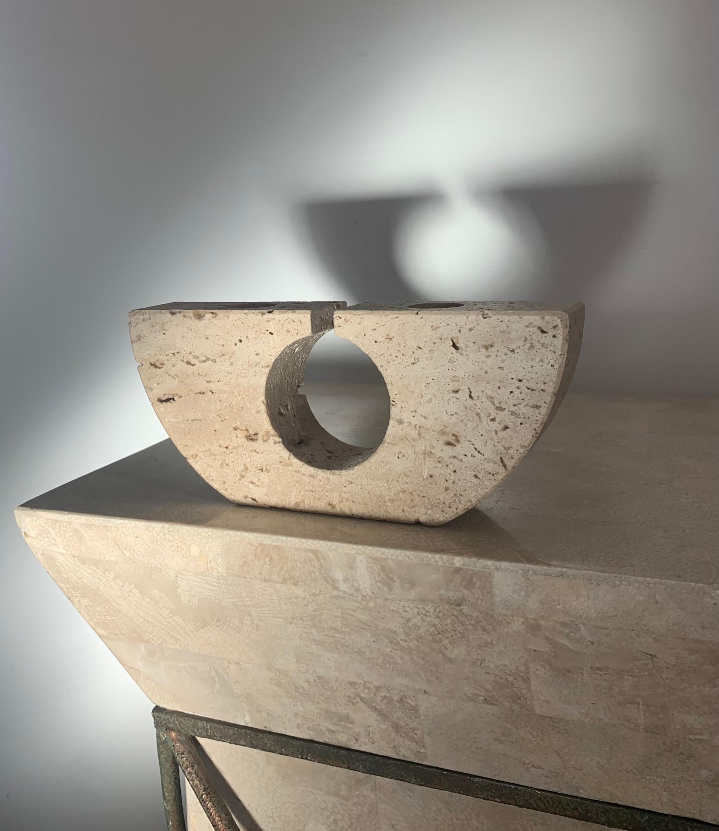 Hand-Crafted Fratelli Mannelli Travertine Brutalist Candleholder, Made in Italy, circa 1970