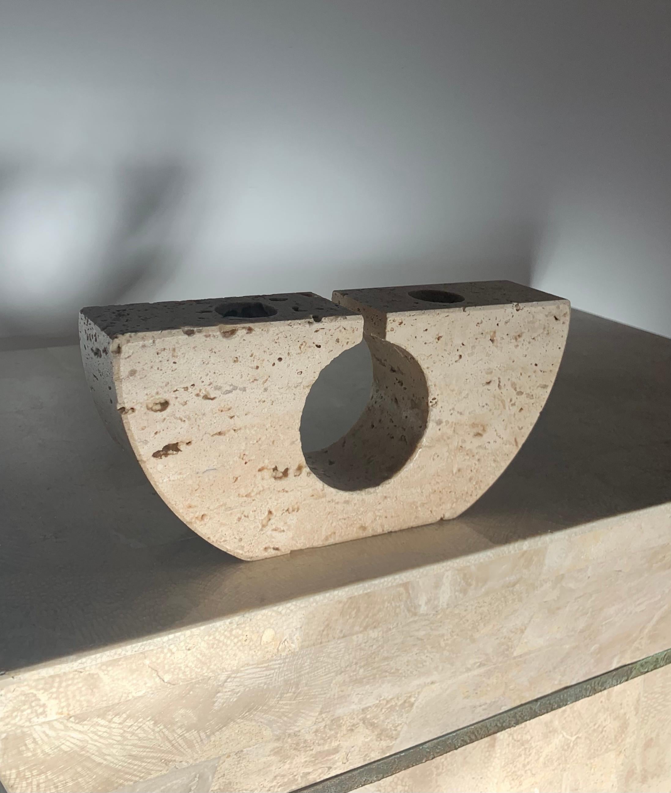 Fratelli Mannelli Travertine Brutalist Candleholder, Made in Italy, circa 1970 In Good Condition In View Park, CA