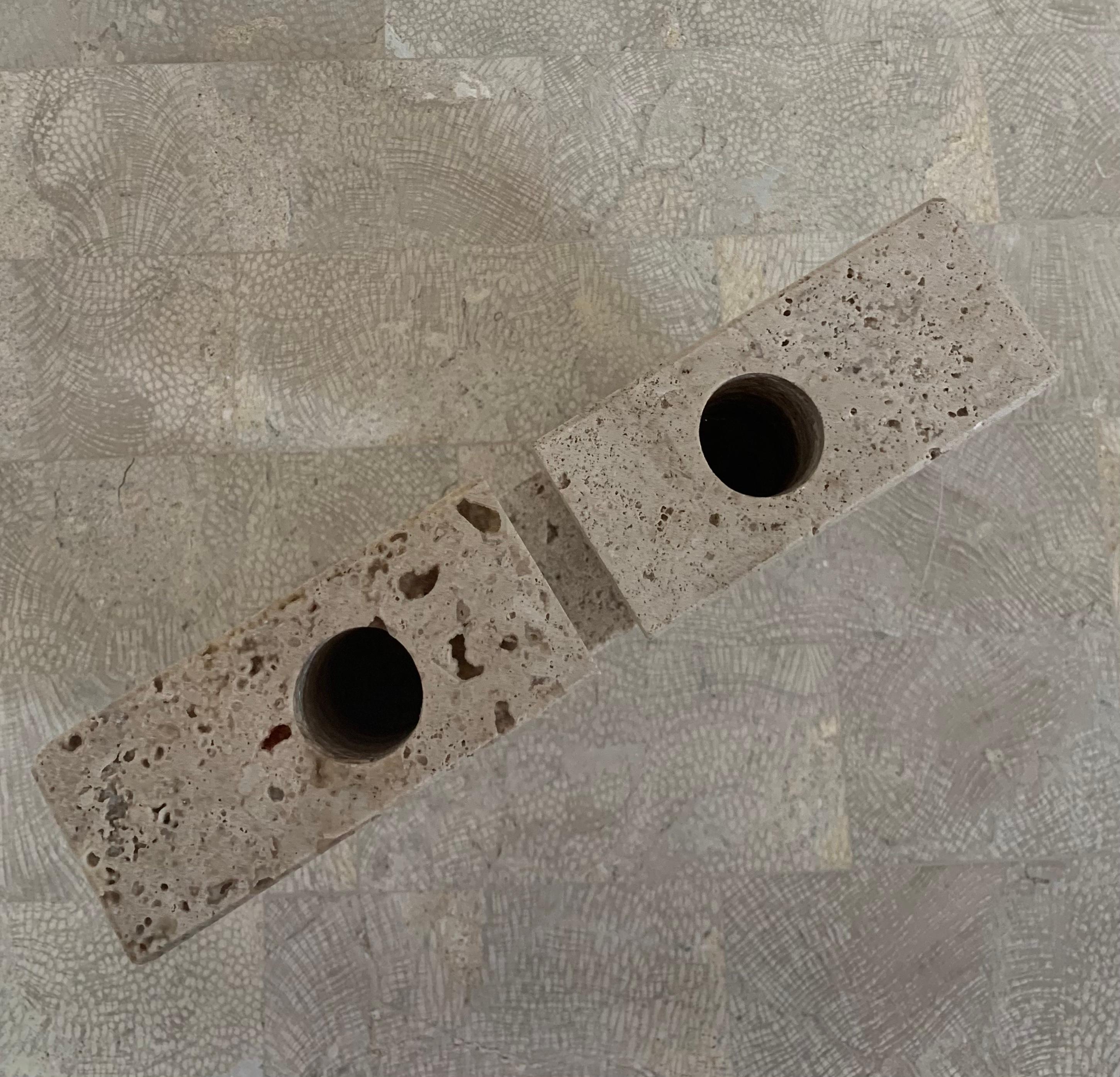 Fratelli Mannelli Travertine Brutalist Candleholder, Made in Italy, circa 1970 3