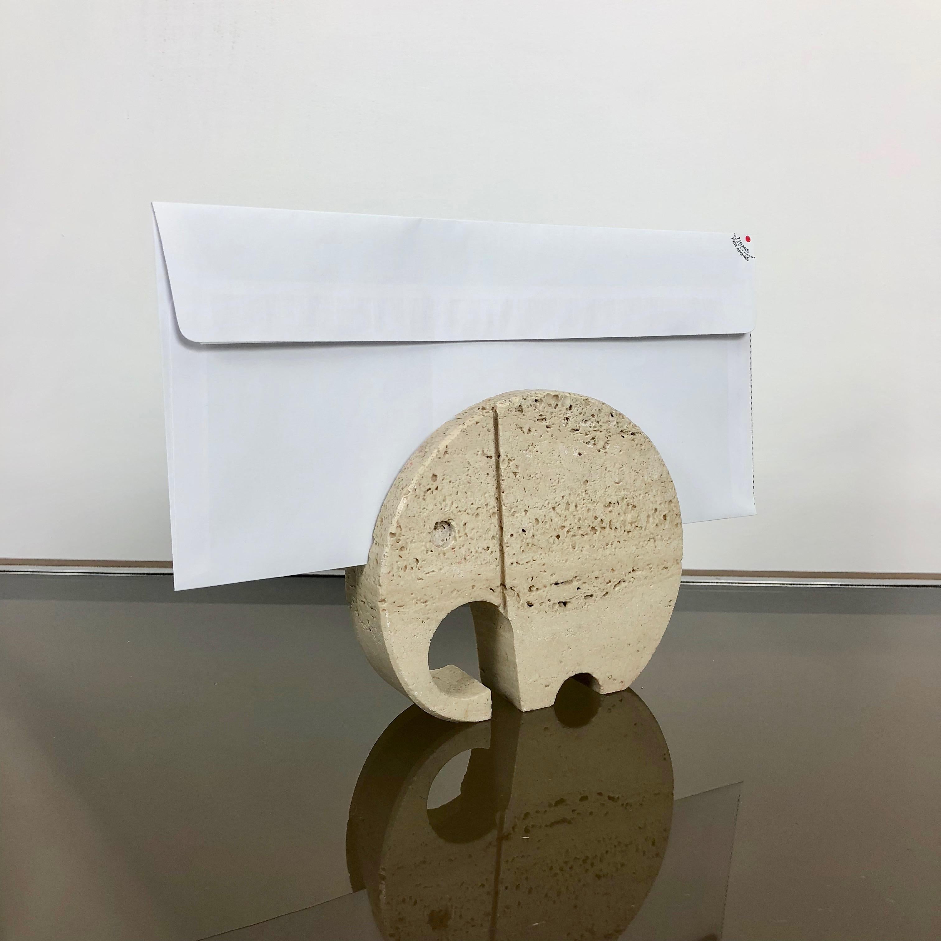 Fratelli Mannelli Travertine Elephant Letter Holder Sculpture Minimalist Italy  In Good Condition In Rome, IT