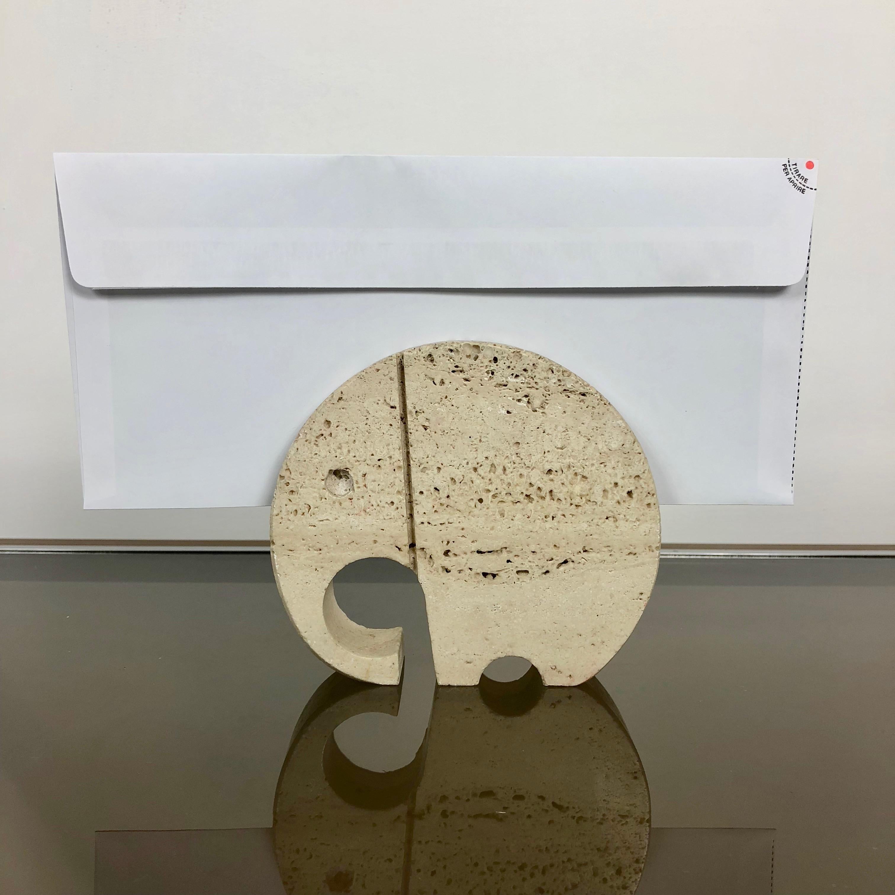 Late 20th Century Fratelli Mannelli Travertine Elephant Letter Holder Sculpture Minimalist Italy 