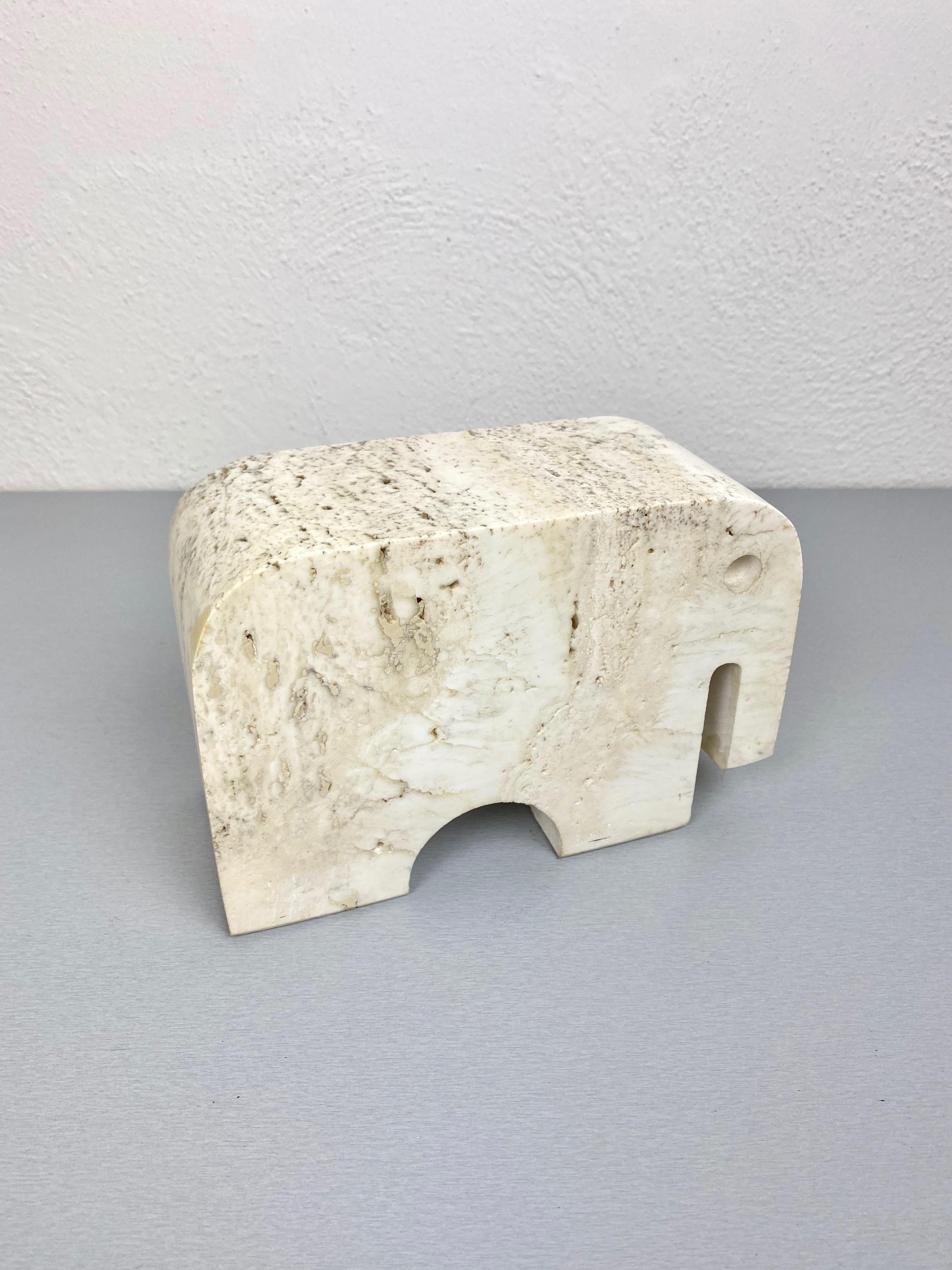 Italian Fratelli Mannelli Travertine Elephant Sculpture Paperweights, Italy, 1970s