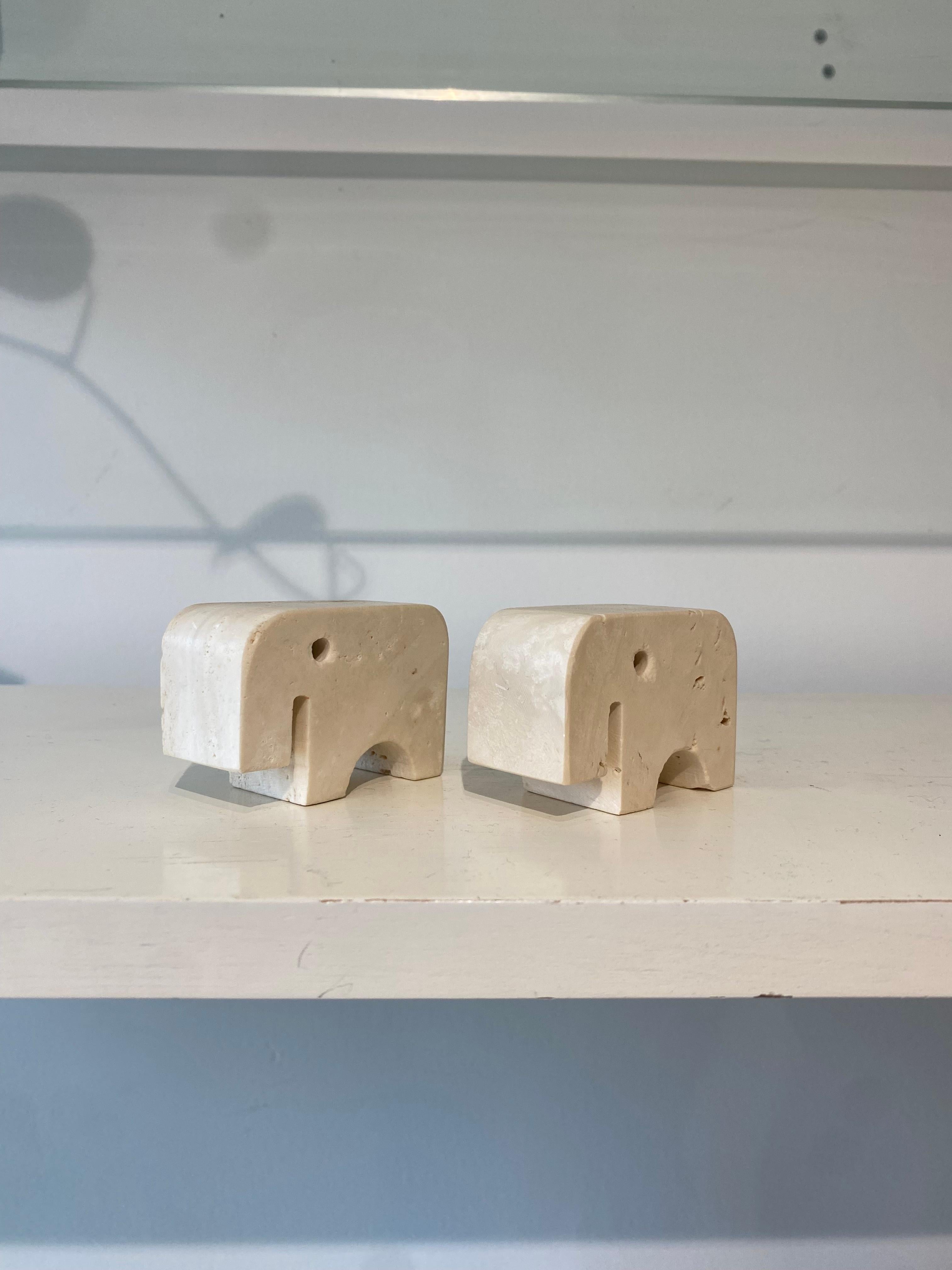 Fratelli Mannelli Travertine Elephant Sculptures, Italy circa 1970's In Excellent Condition For Sale In Toronto, ON