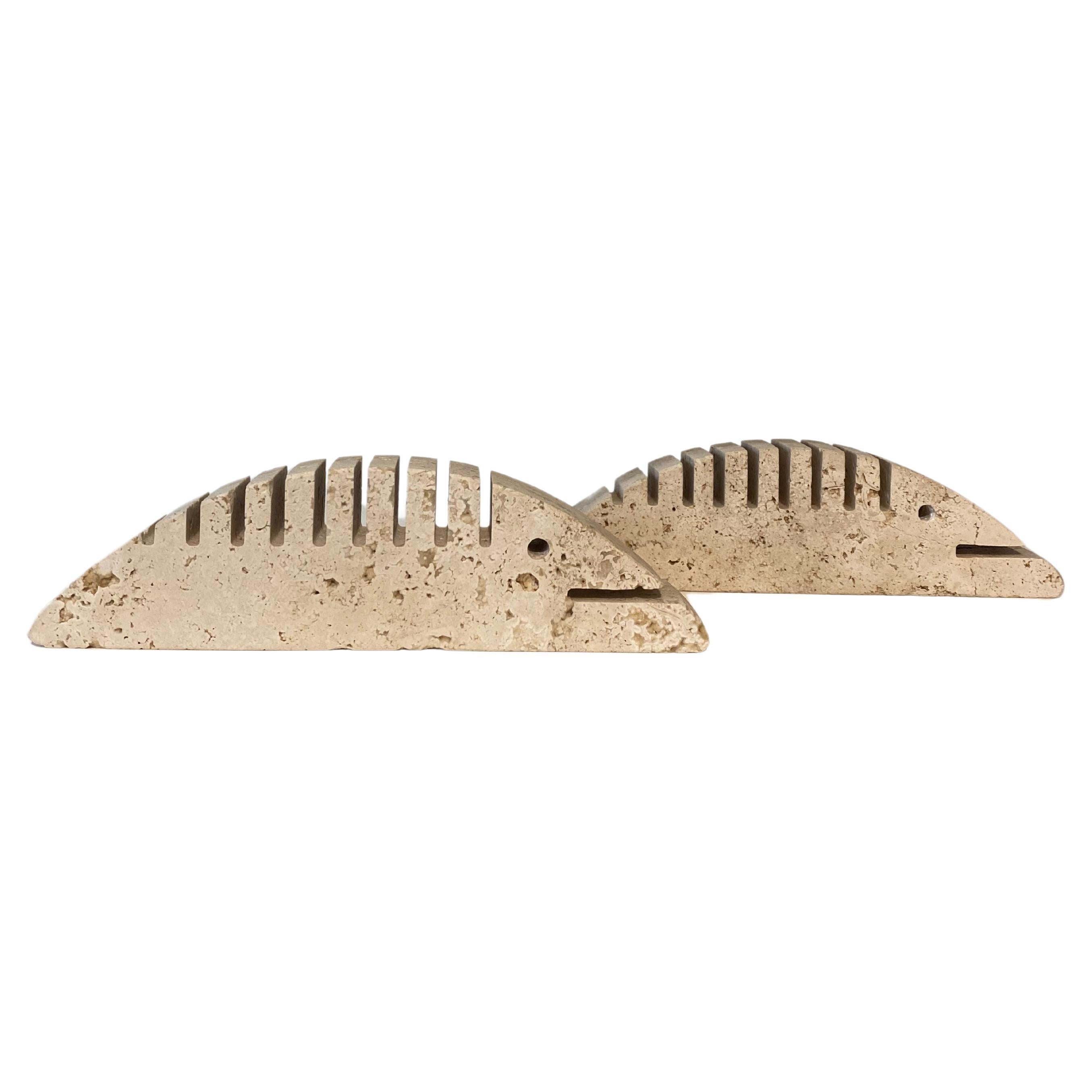 Fratelli Mannelli Travertine Fish Sculptures, Italy circa 1970's For Sale