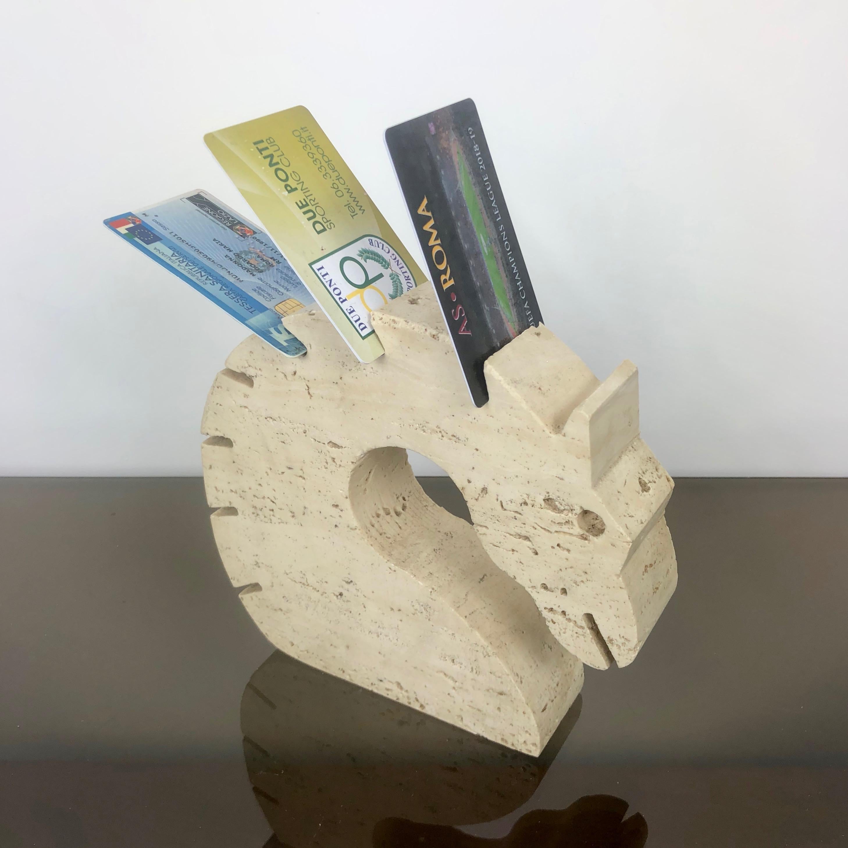 Mid-Century Modern Fratelli Mannelli Travertine Letter Holder Horse Sculpture Italy, 1970s