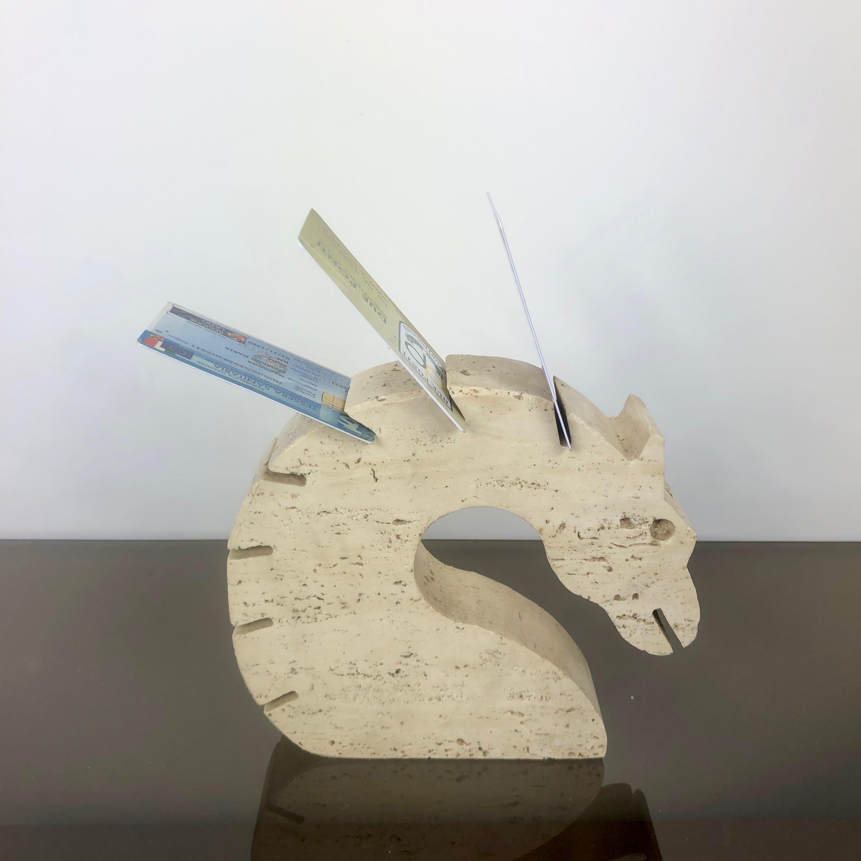 Italian Fratelli Mannelli Travertine Letter Holder Horse Sculpture Italy, 1970s
