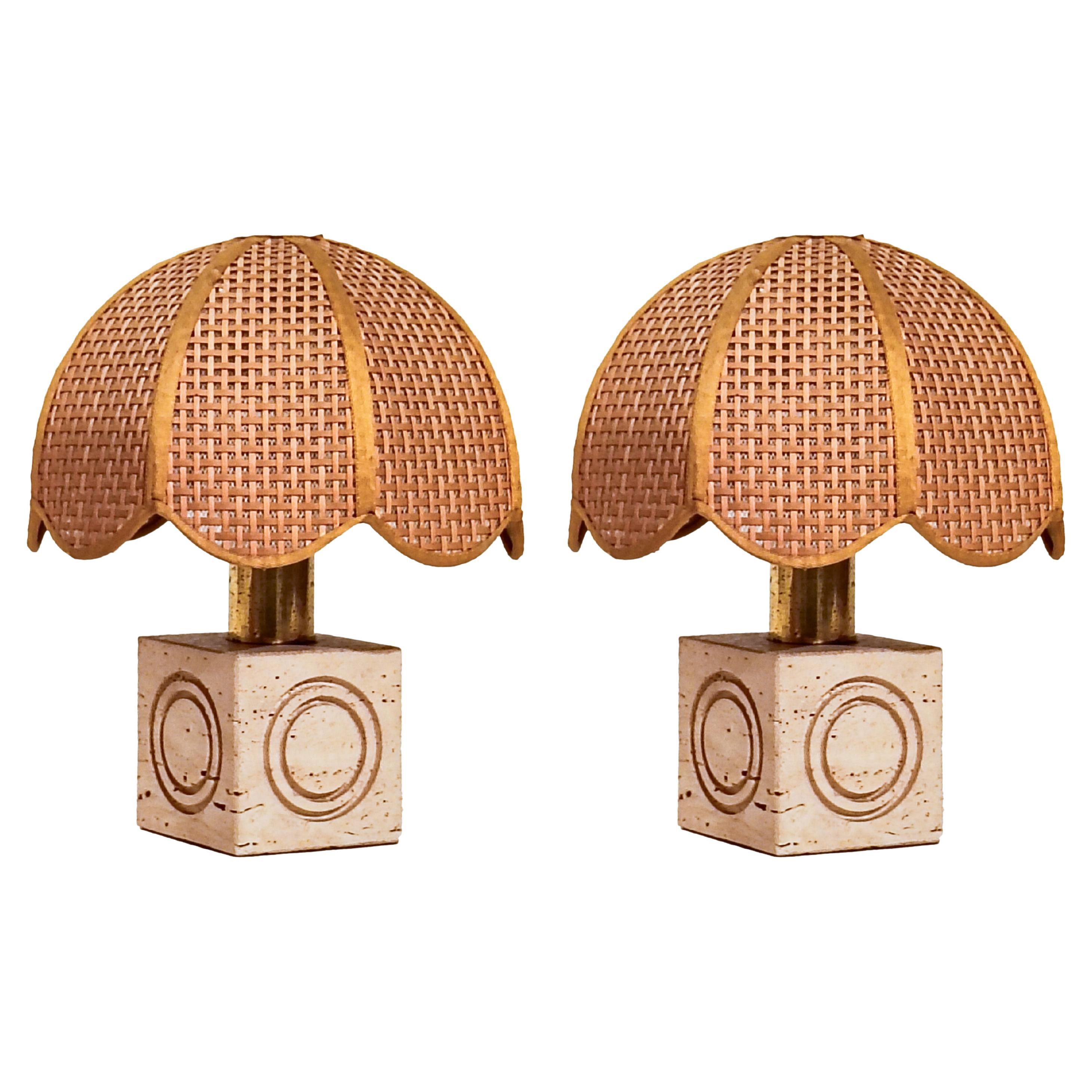 Fratelli Mannelli travertine Post-Modern table lamps, Italy, 1970s For Sale