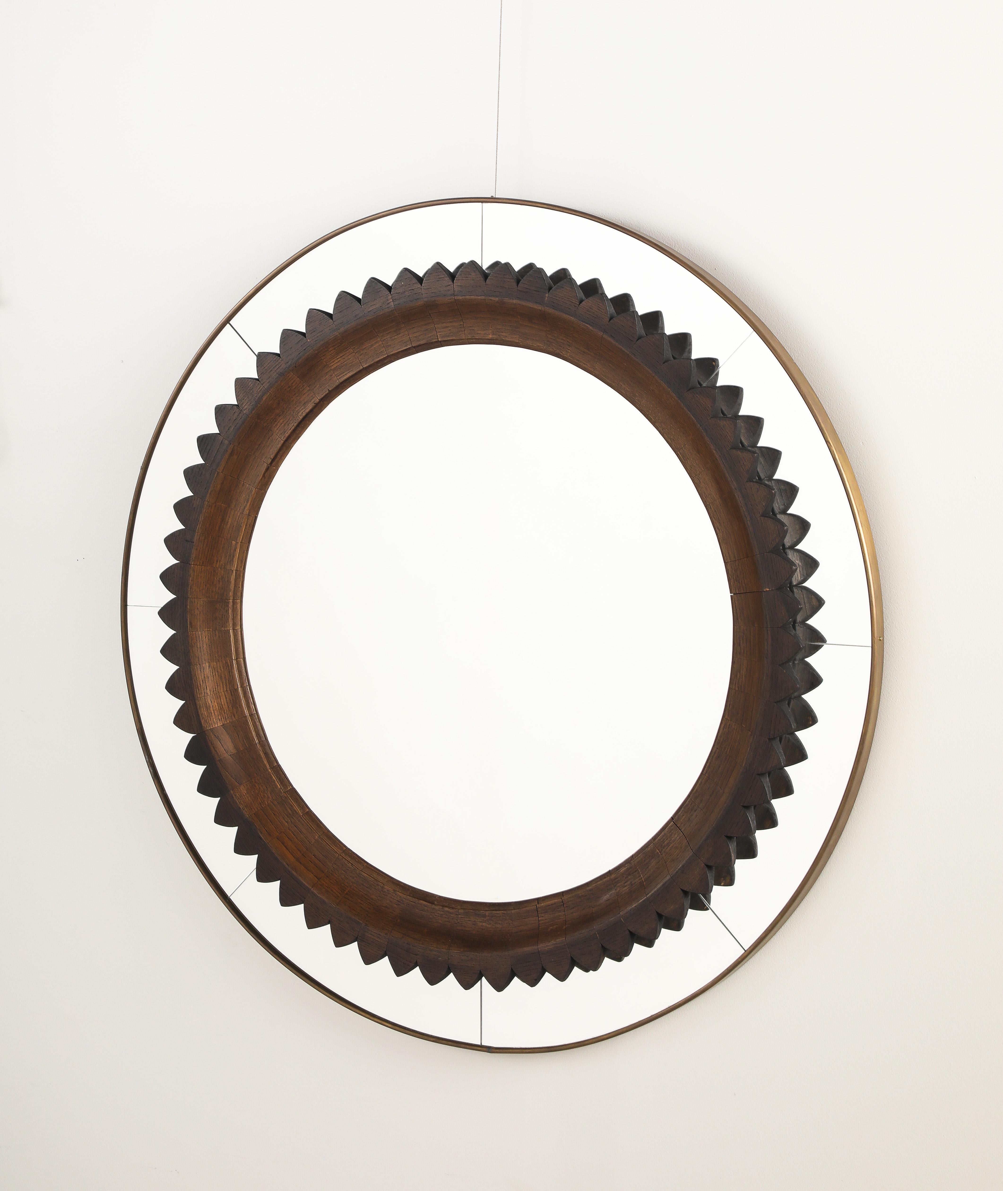 Miroir en noyer sculpté à la main par Fratelli Marelli pour Framar, Italie, vers 1940 en vente 3