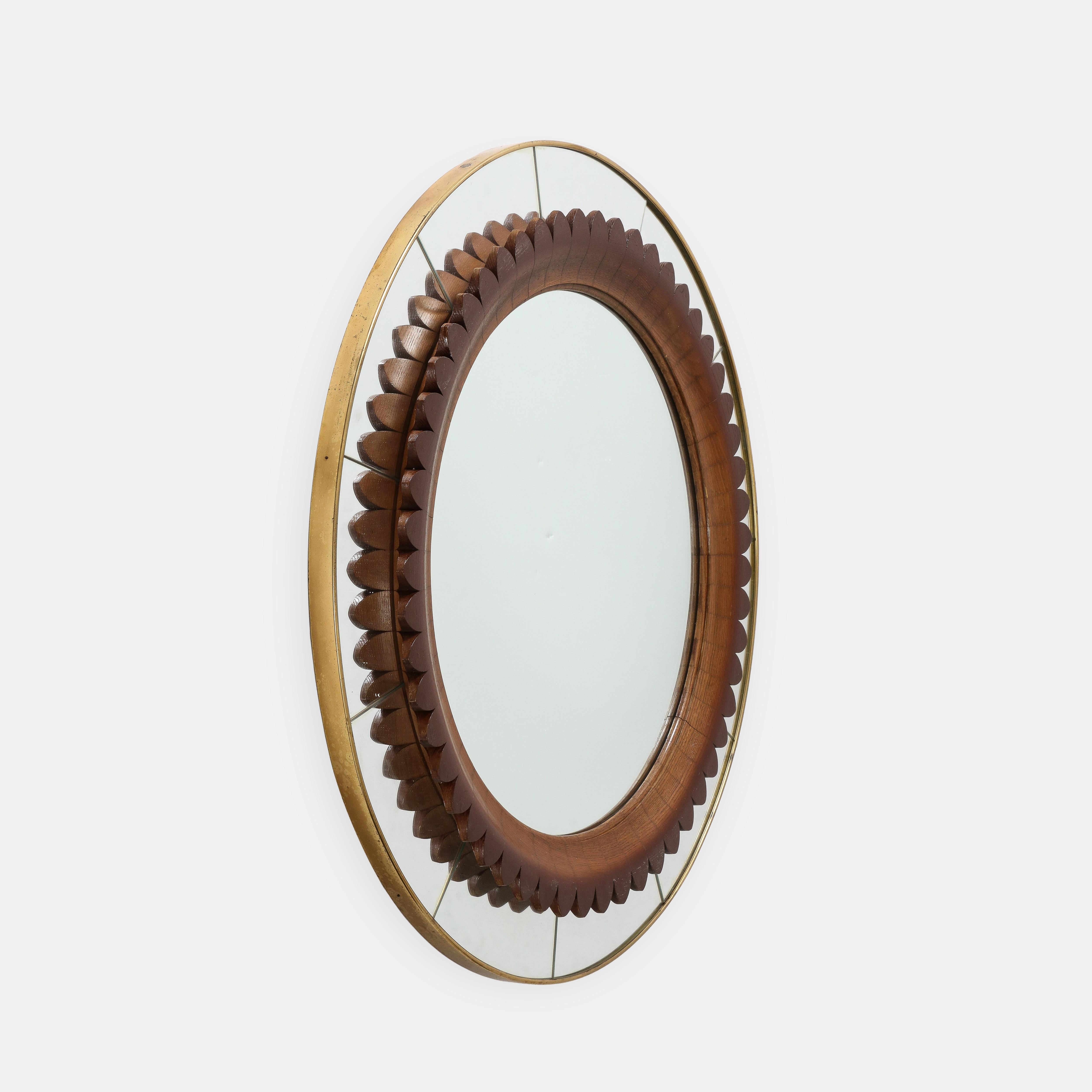 walnut round mirror