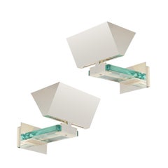 Fratelli Martini Art Deco Revival Cantilevered Polished Chrome & Glass Sconces