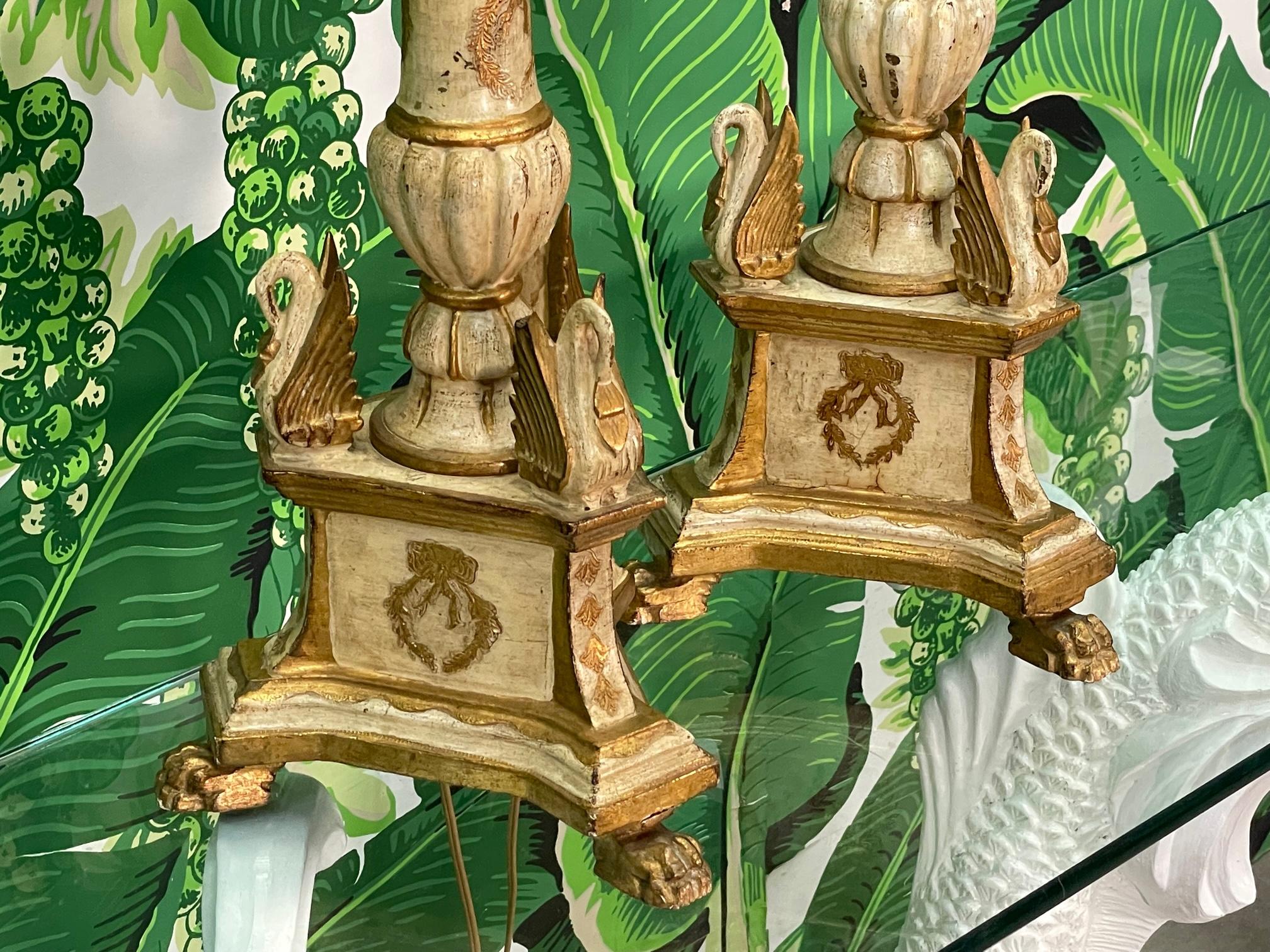 Fratelli Paoletti Giltwood Swan Form Table Lamps In Good Condition For Sale In Jacksonville, FL