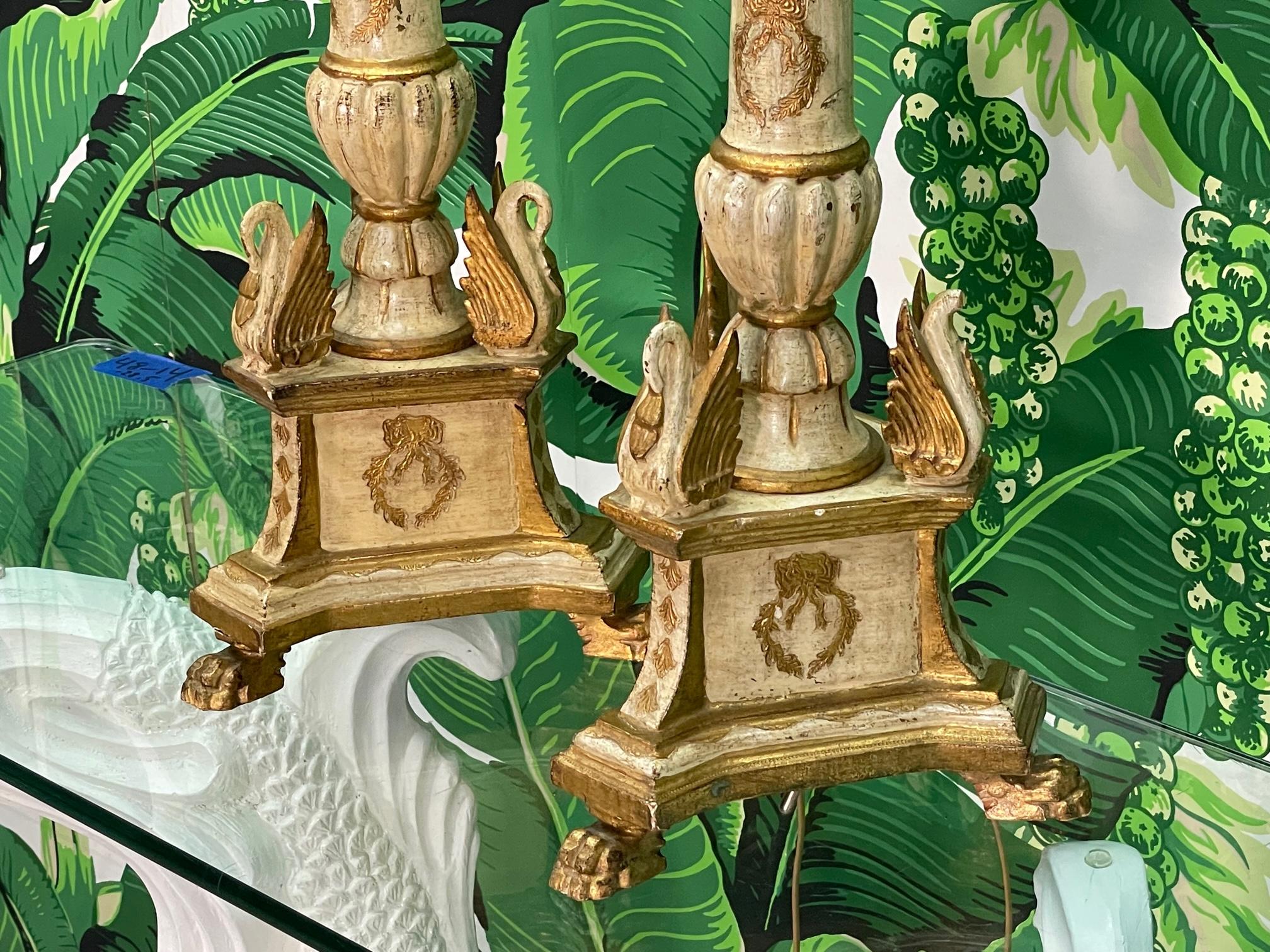 Wood Fratelli Paoletti Giltwood Swan Form Table Lamps For Sale