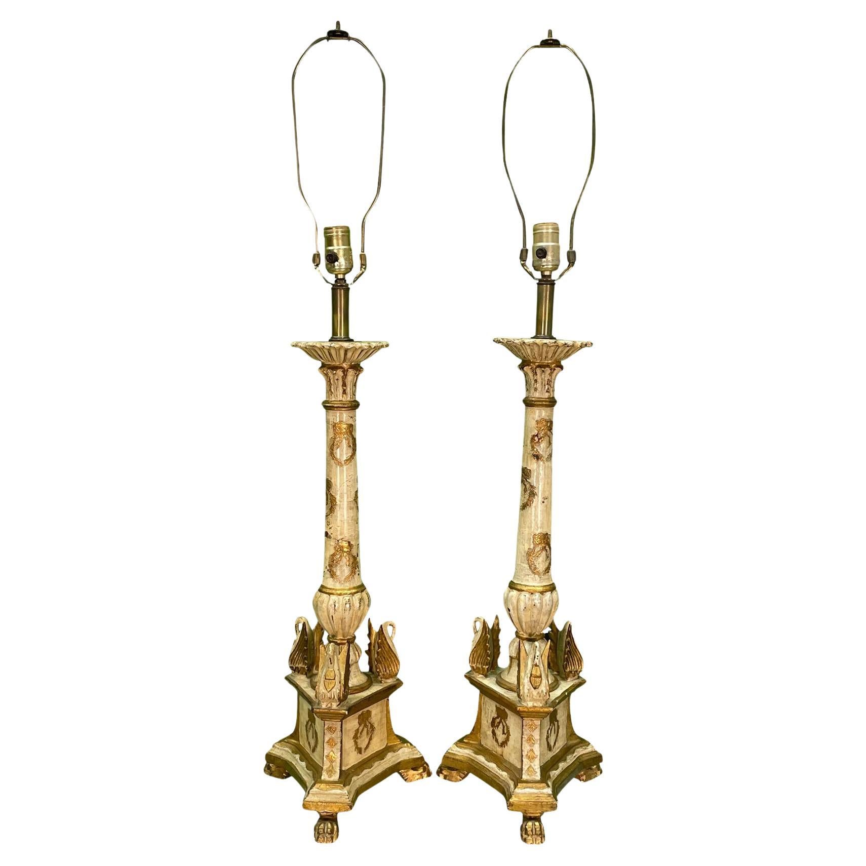 Fratelli Paoletti Giltwood Swan Form Table Lamps For Sale