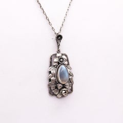 Fratelli Peruzzi 1920 Florence Art Nouveau Necklace Sterling Silver & Moonstone