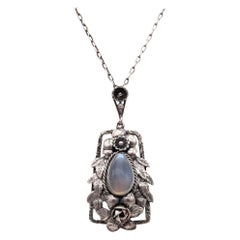 Fratelli Peruzzi 1920 Florence Art Nouveau Necklace Sterling Silver & Moonstone