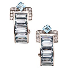 Fratelli Piccini Firenze Convertible Clips Earrings Platinum Diamonds Aquamarine