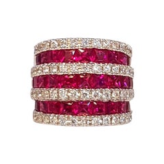 Fratelli Piccini Florence Ruby and White Diamonds 18 Karat White Gold Band Ring