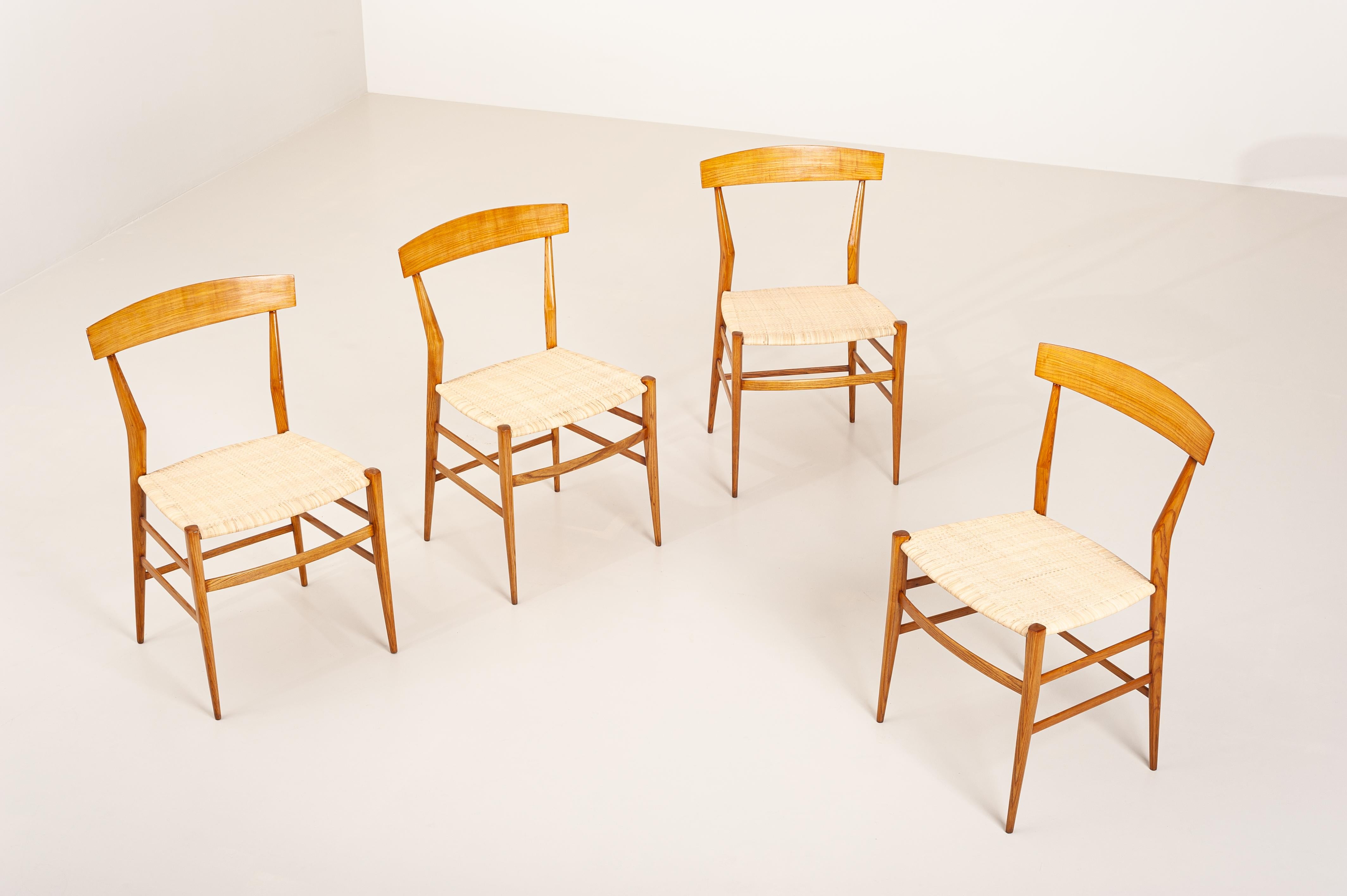 Mid-Century Modern 'Fratelli Podestà', 4 Chairs Model P5 with Drawn Guinea Cane Top, Chiavari 1970s For Sale