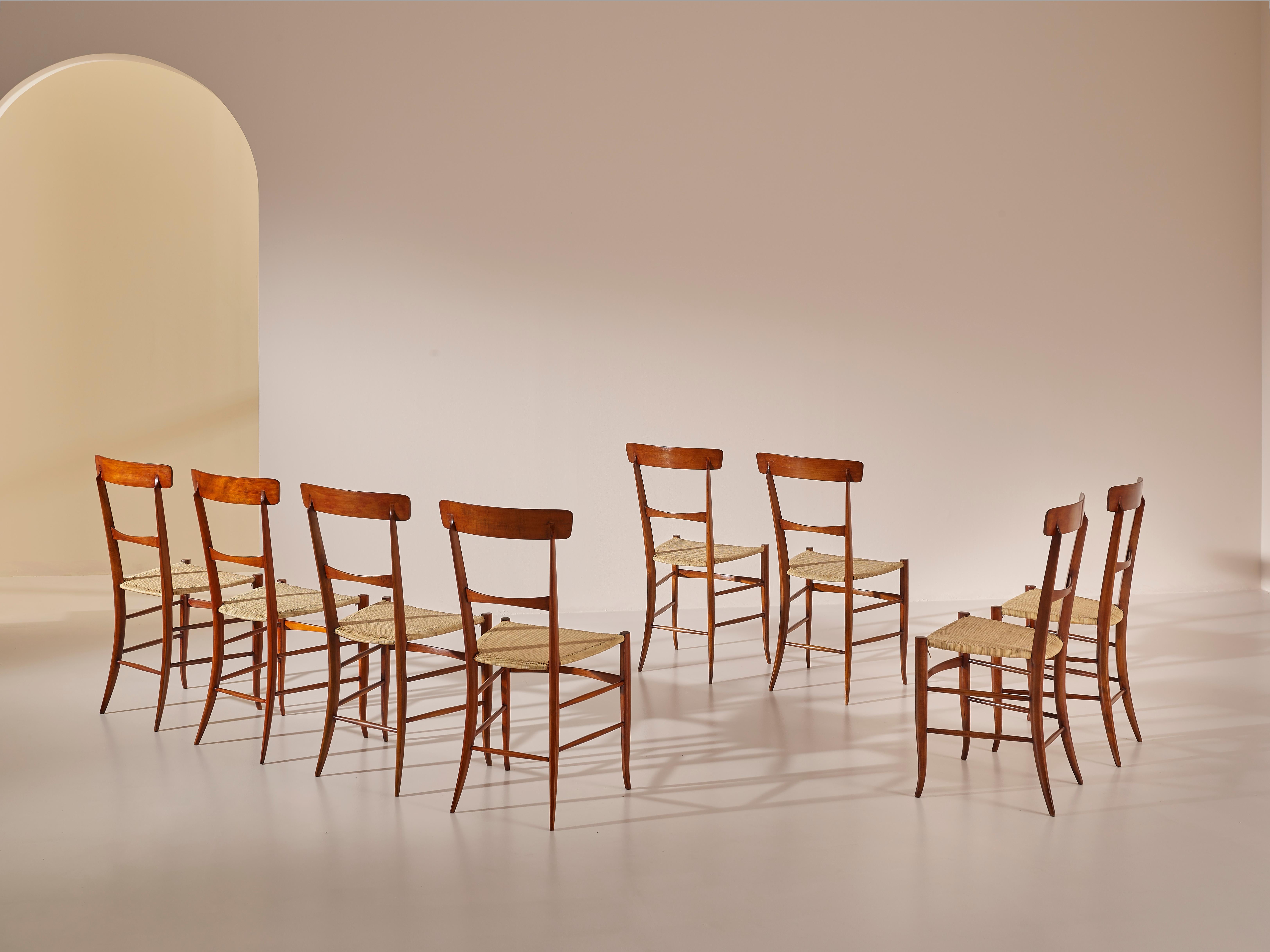 Fratelli Podestà, 8 Dining Chairs ''Campanino 900'' Model, Chiavari, 1950s For Sale 2