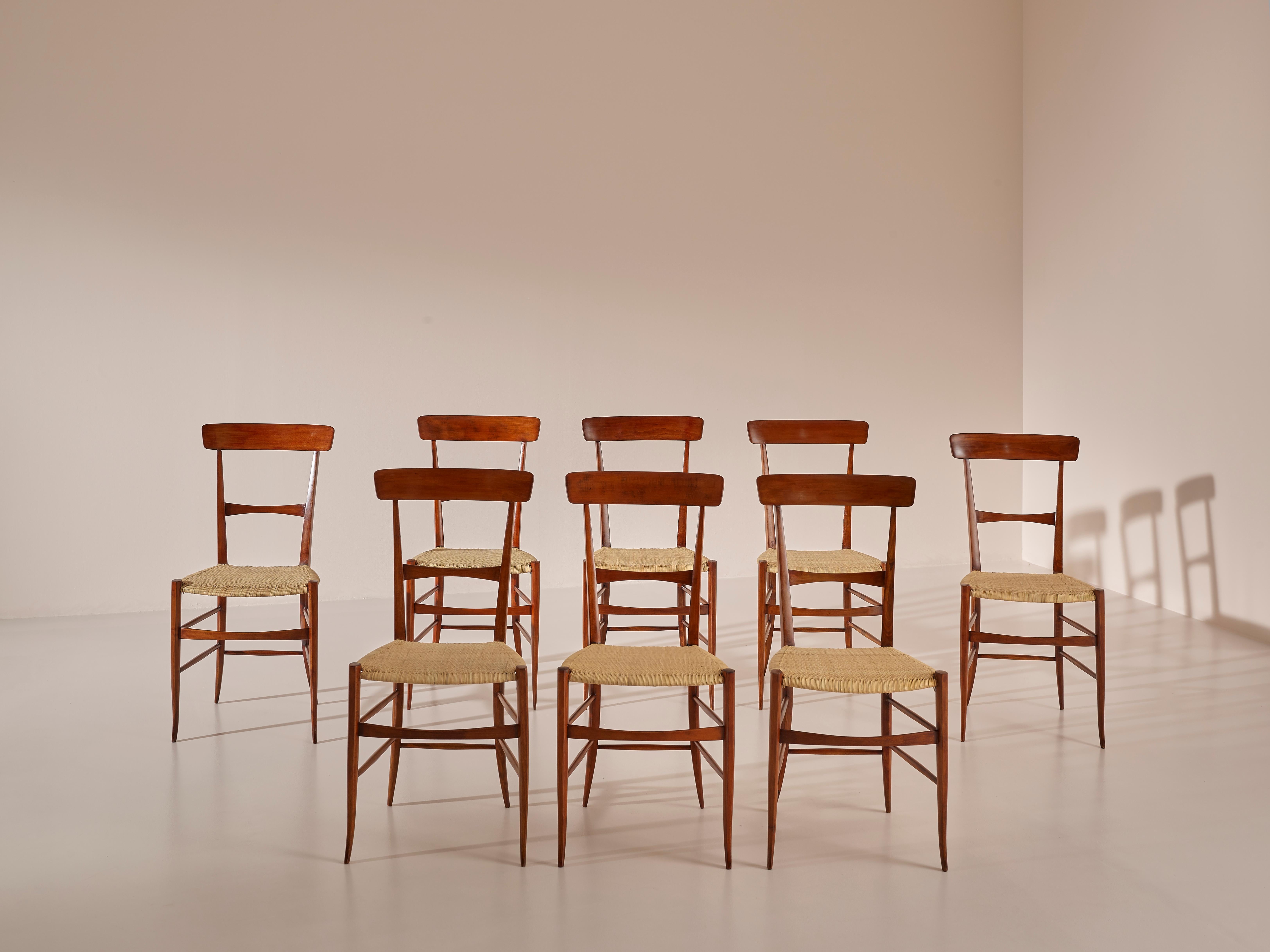 Fratelli Podestà, 8 Dining Chairs ''Campanino 900'' Model, Chiavari, 1950s For Sale 4