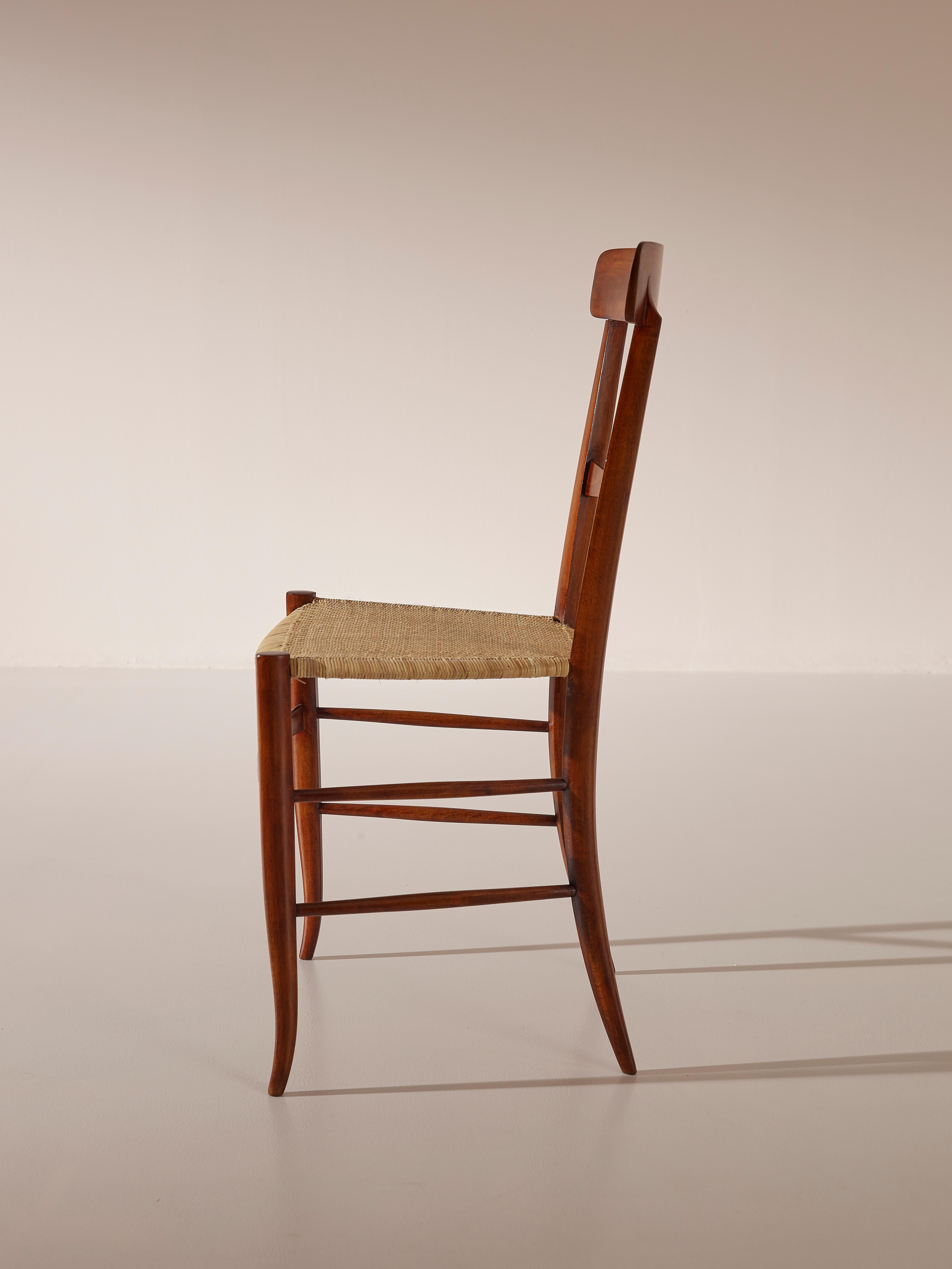 Mid-Century Modern Fratelli Podestà, 8 Dining Chairs ''Campanino 900'' Model, Chiavari, 1950s For Sale