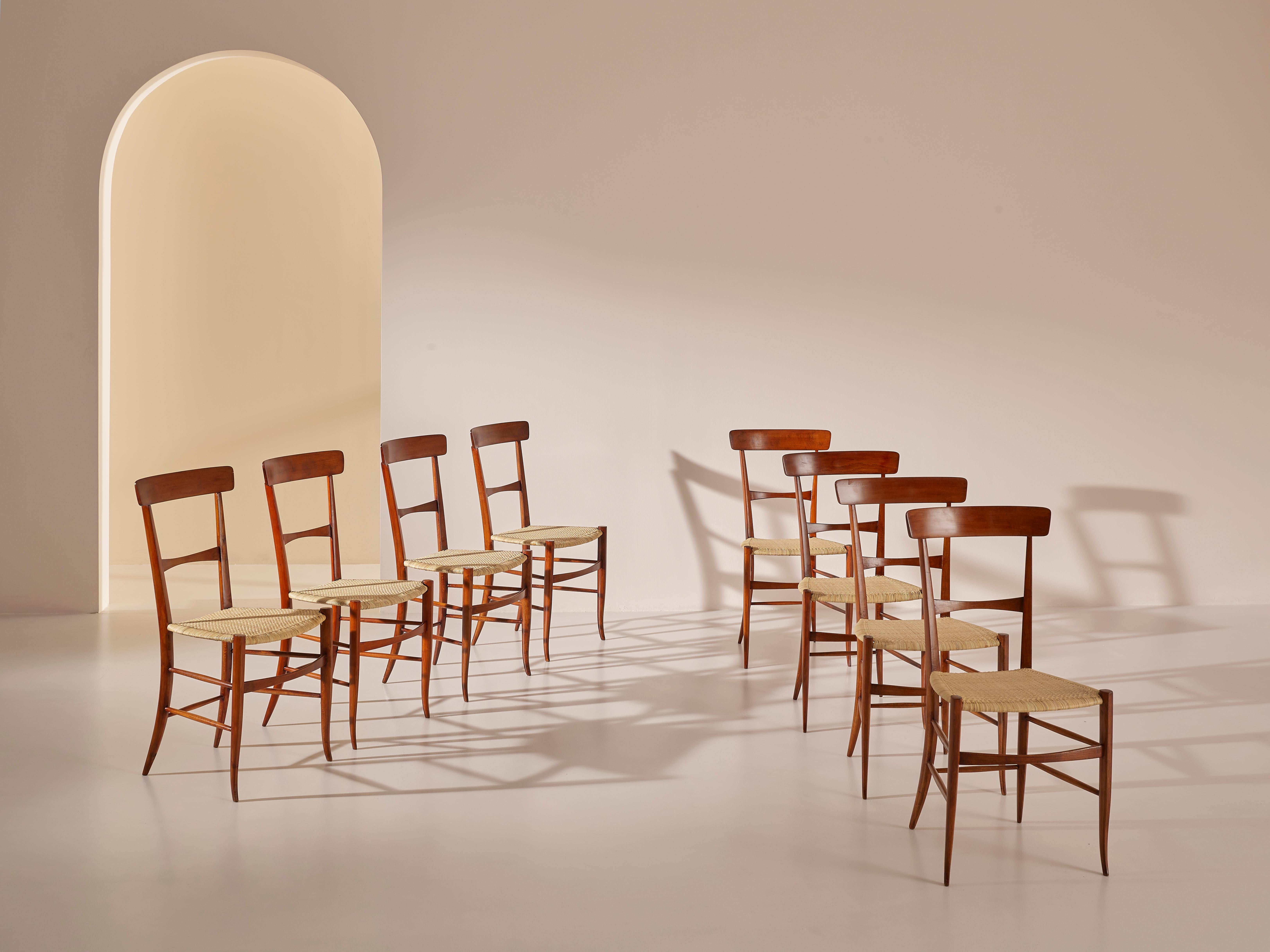 Cane Fratelli Podestà, 8 Dining Chairs ''Campanino 900'' Model, Chiavari, 1950s For Sale