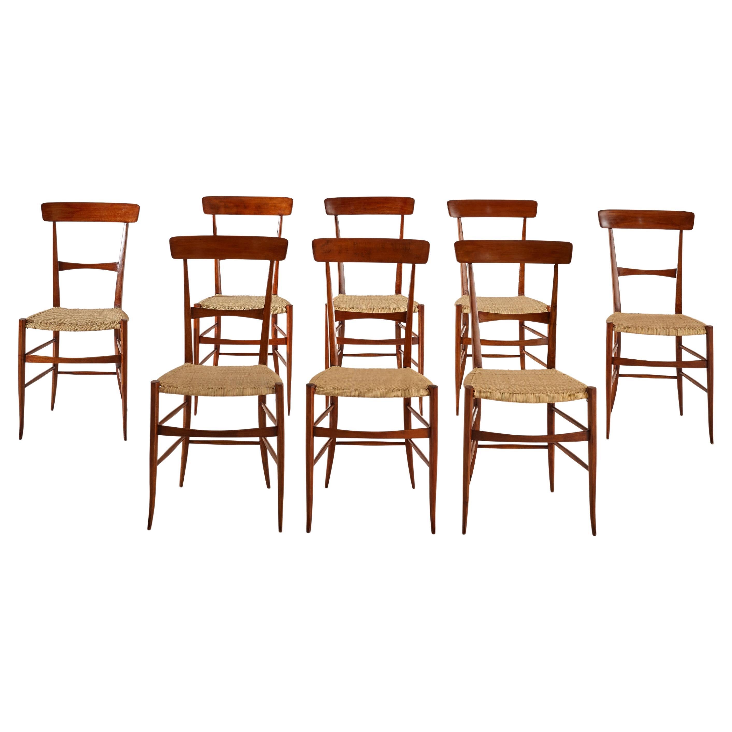 Fratelli Podestà, 8 Dining Chairs ''Campanino 900'' Model, Chiavari, 1950s For Sale