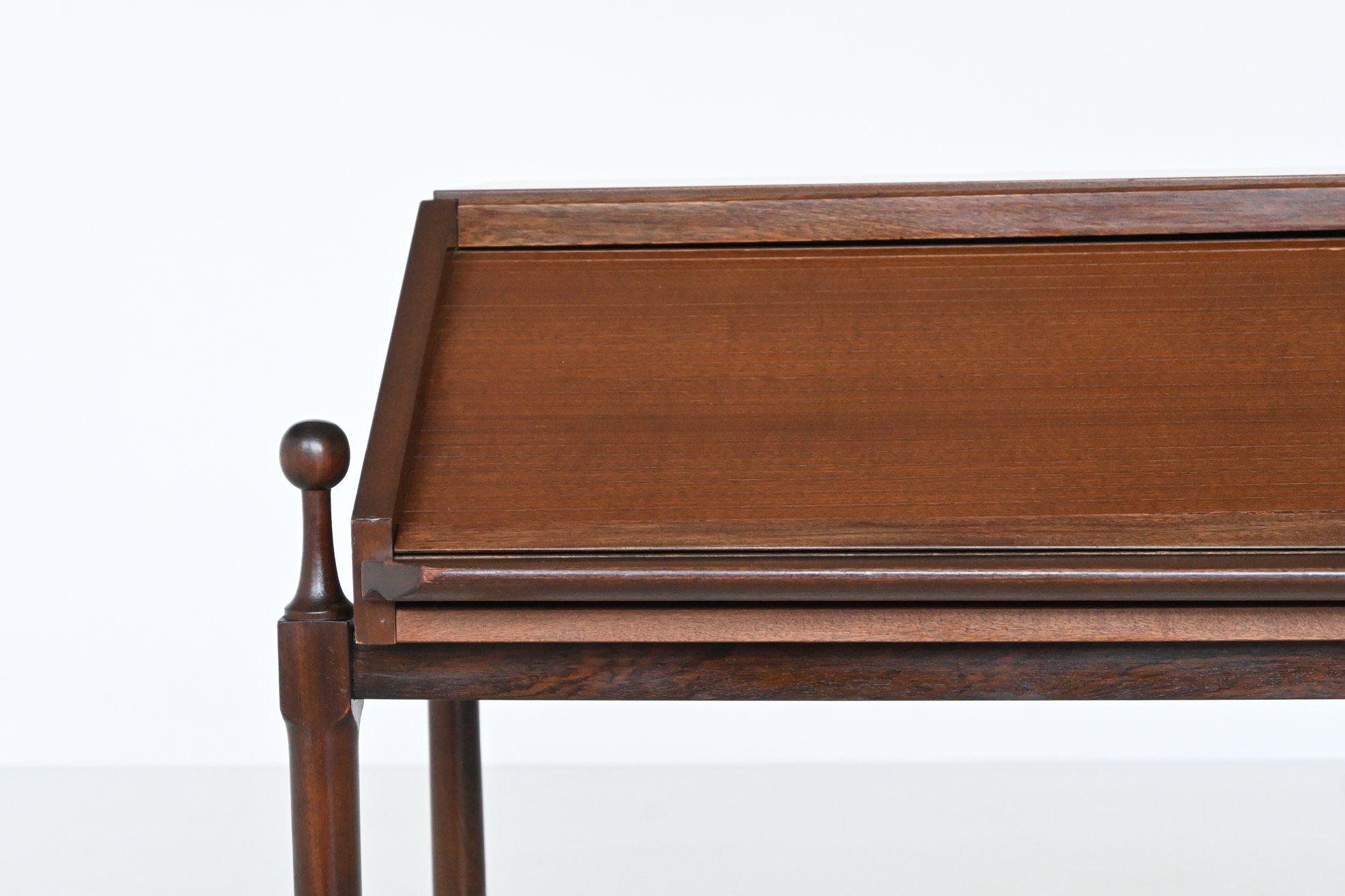 Fratelli Proserpio compact rollup writing desk teak Italy 1960 For Sale 12