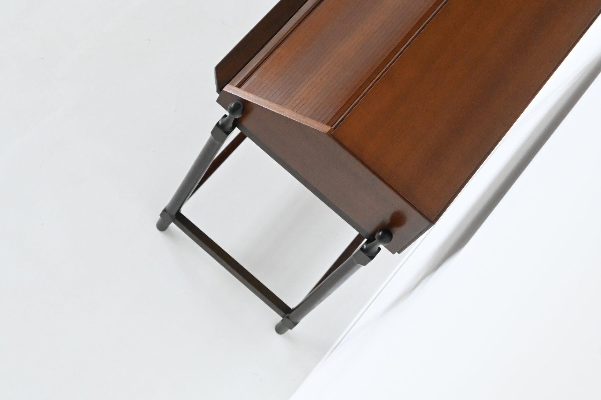 Fratelli Proserpio compact rollup writing desk teak Italy 1960 For Sale 14