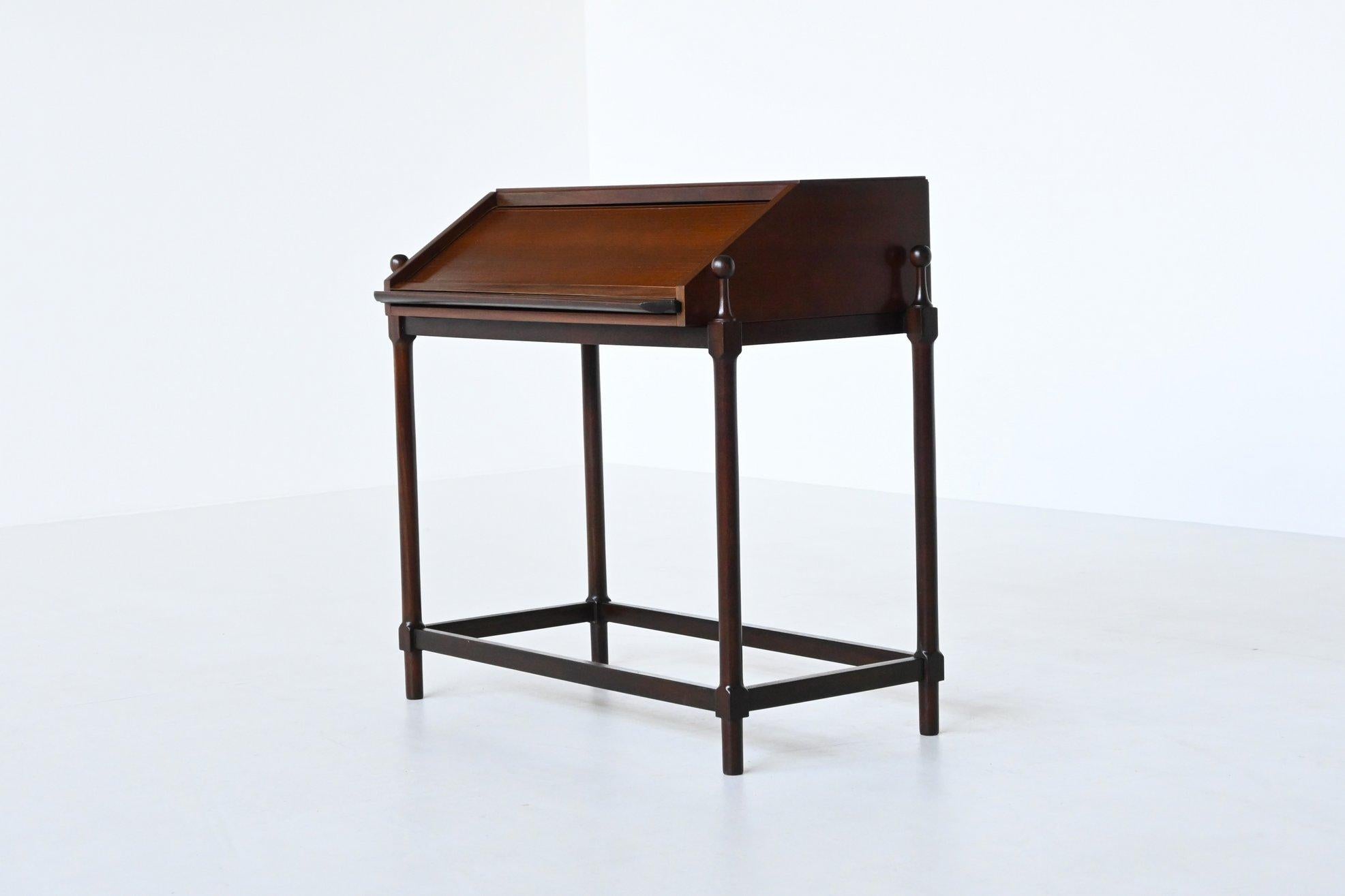 Mid-Century Modern Fratelli Proserpio compact rollup writing desk teak Italy 1960 For Sale