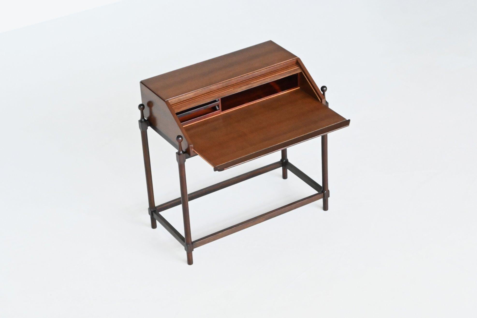 Mid-20th Century Fratelli Proserpio compact rollup writing desk teak Italy 1960 For Sale