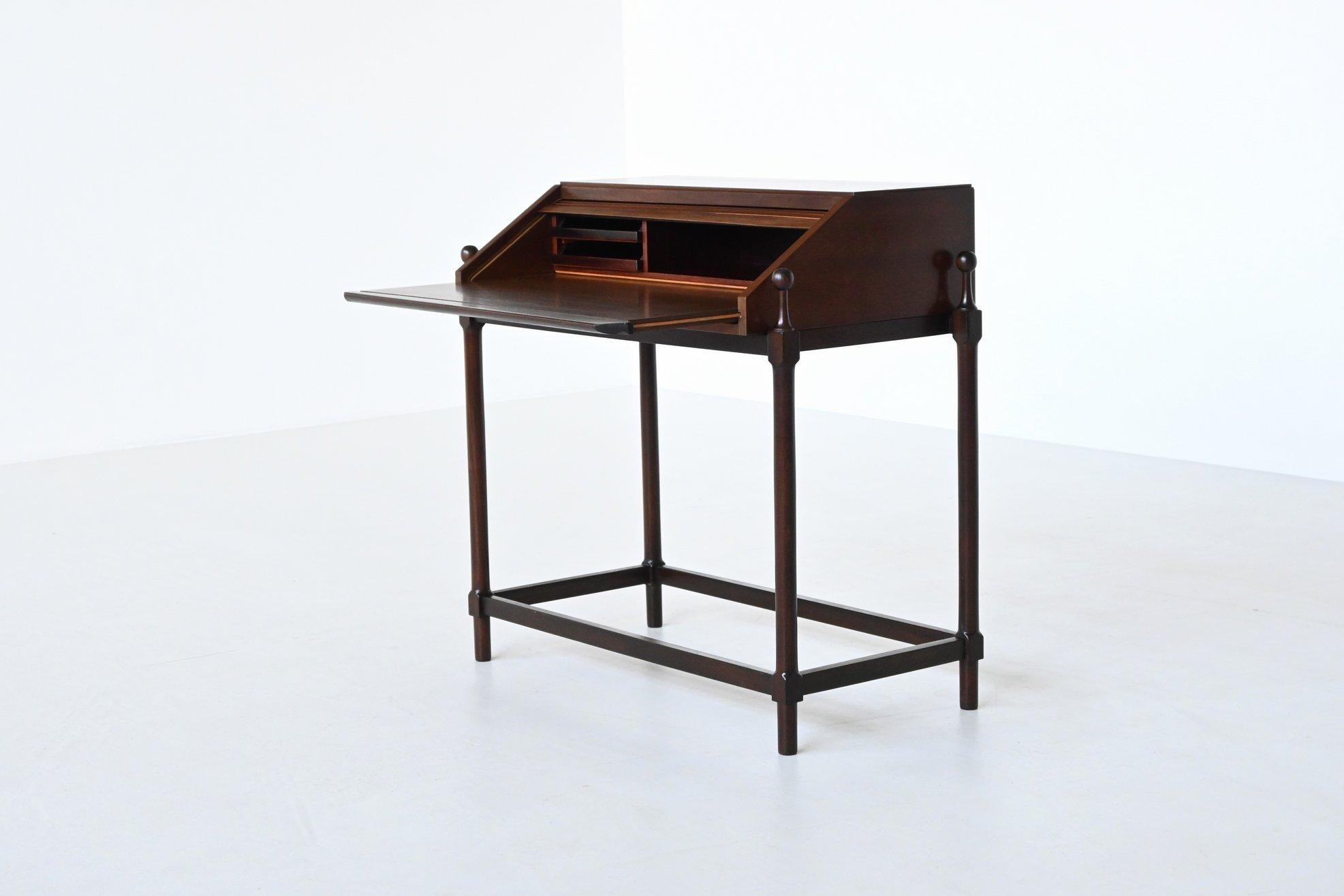 Teak Fratelli Proserpio compact rollup writing desk teak Italy 1960 For Sale