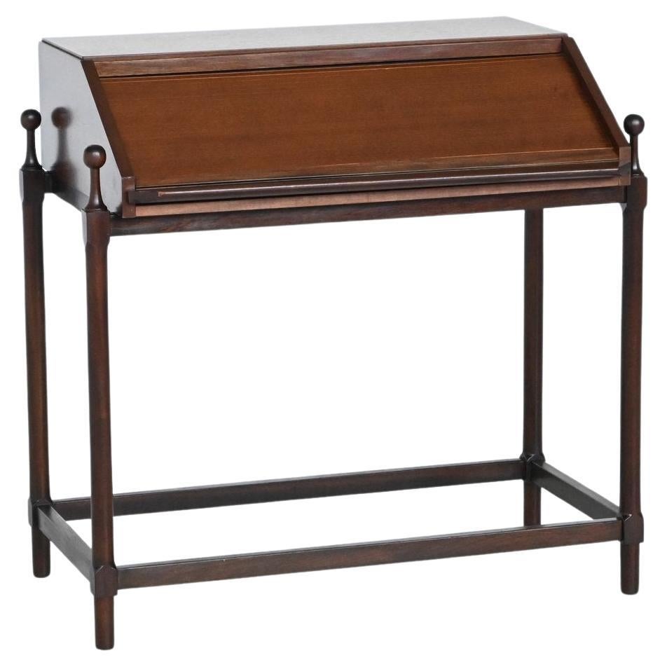 Fratelli Proserpio compact rollup writing desk teak Italy 1960 For Sale