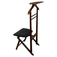 Retro Fratelli Reguitti, Beech Valet Stand, with Chair and Brass Tie Rack, 1960s
