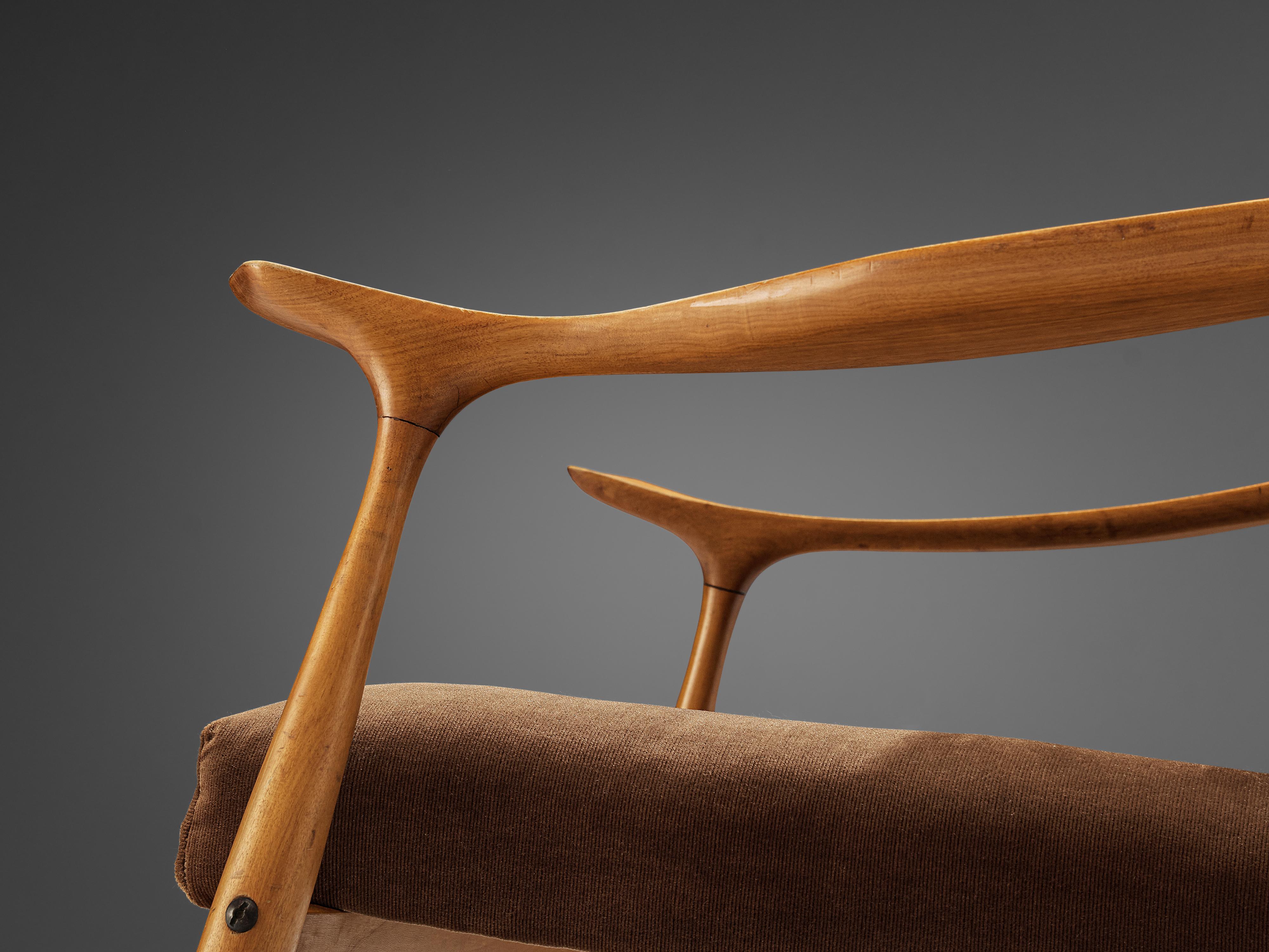 Mid-20th Century Fratelli Reguitti 'Lord' Lounge Chair in Walnut and Brown Velvet Upholstery