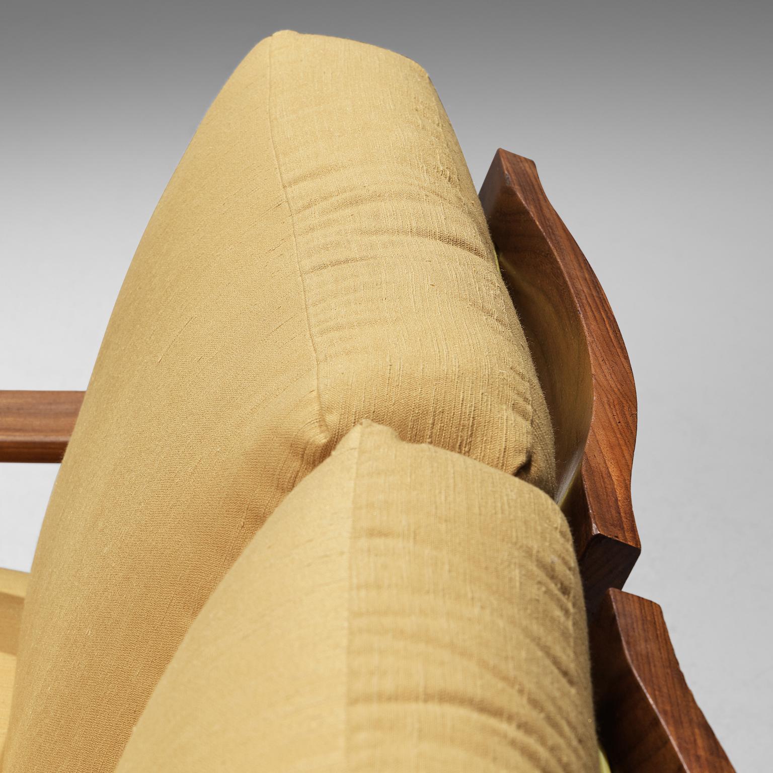 Fratelli Reguitti Sofa Model 'Lord' in Walnut and Yellow Fabric Upholstery 1