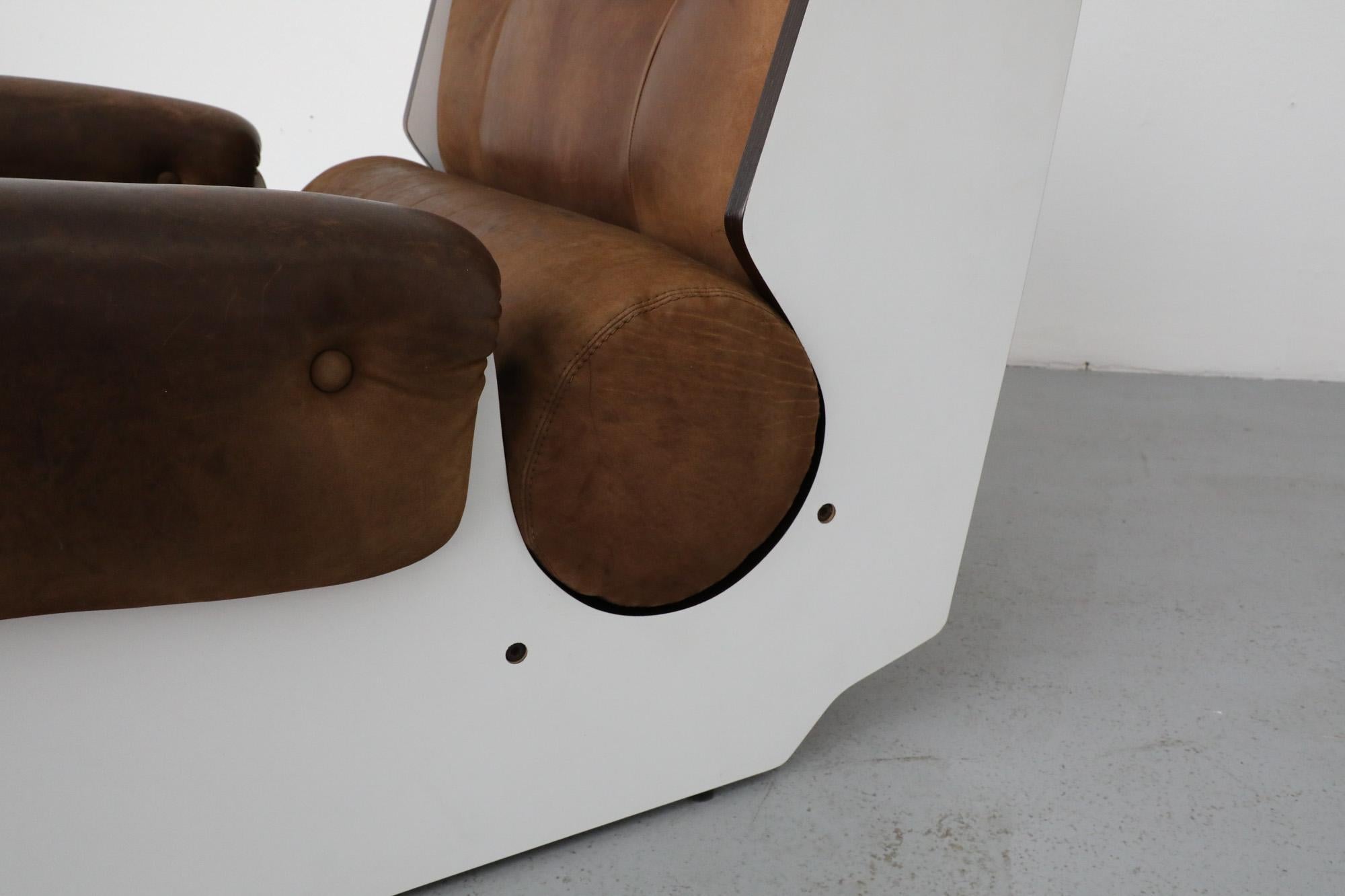 Fratelli Reguitti Style Brown Leather and Panel Framed Lounge Chair and Ottoman For Sale 12
