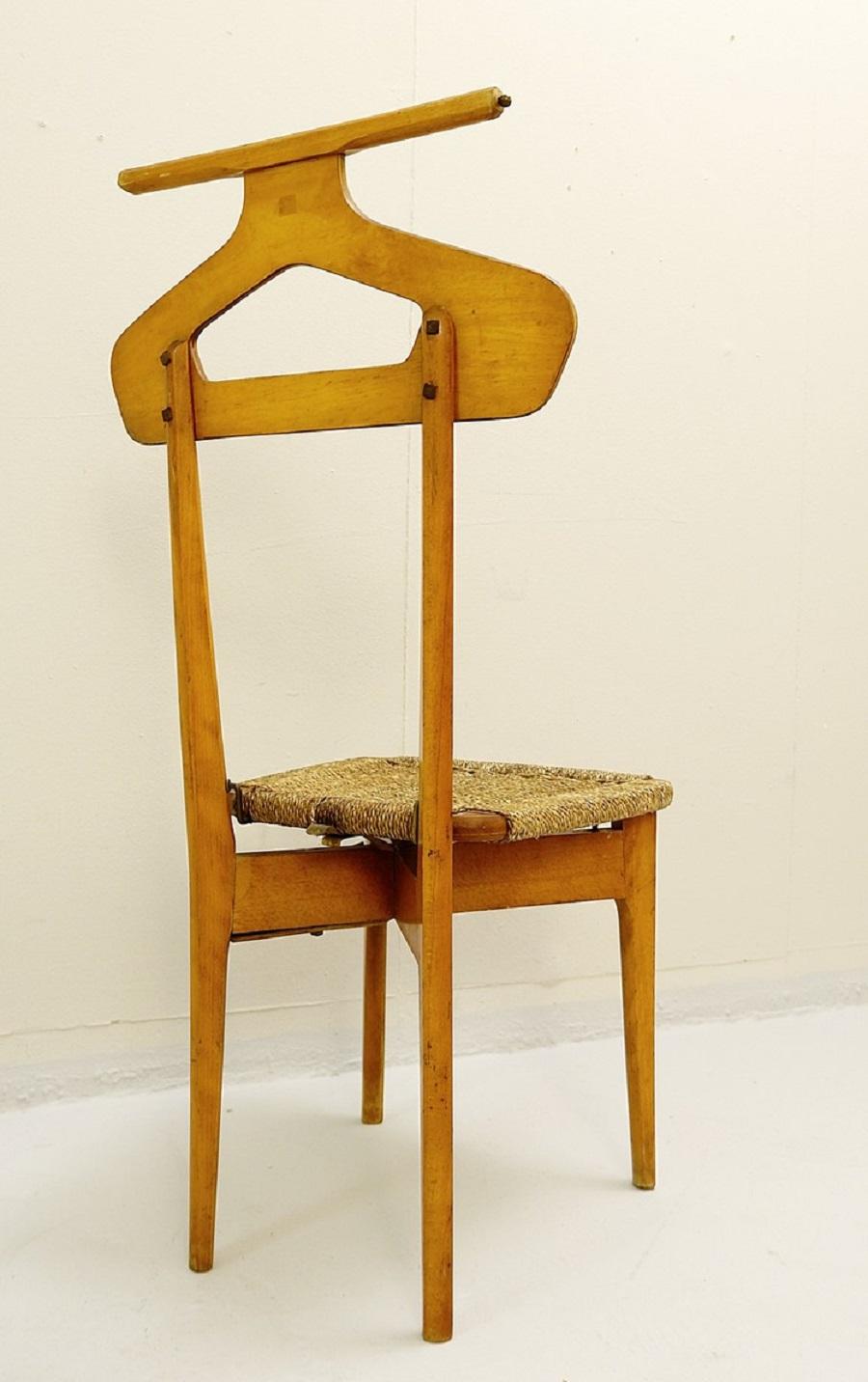 Brass Fratelli Reguitti Valet Chair in Oak, Ico Parisi, 1950s